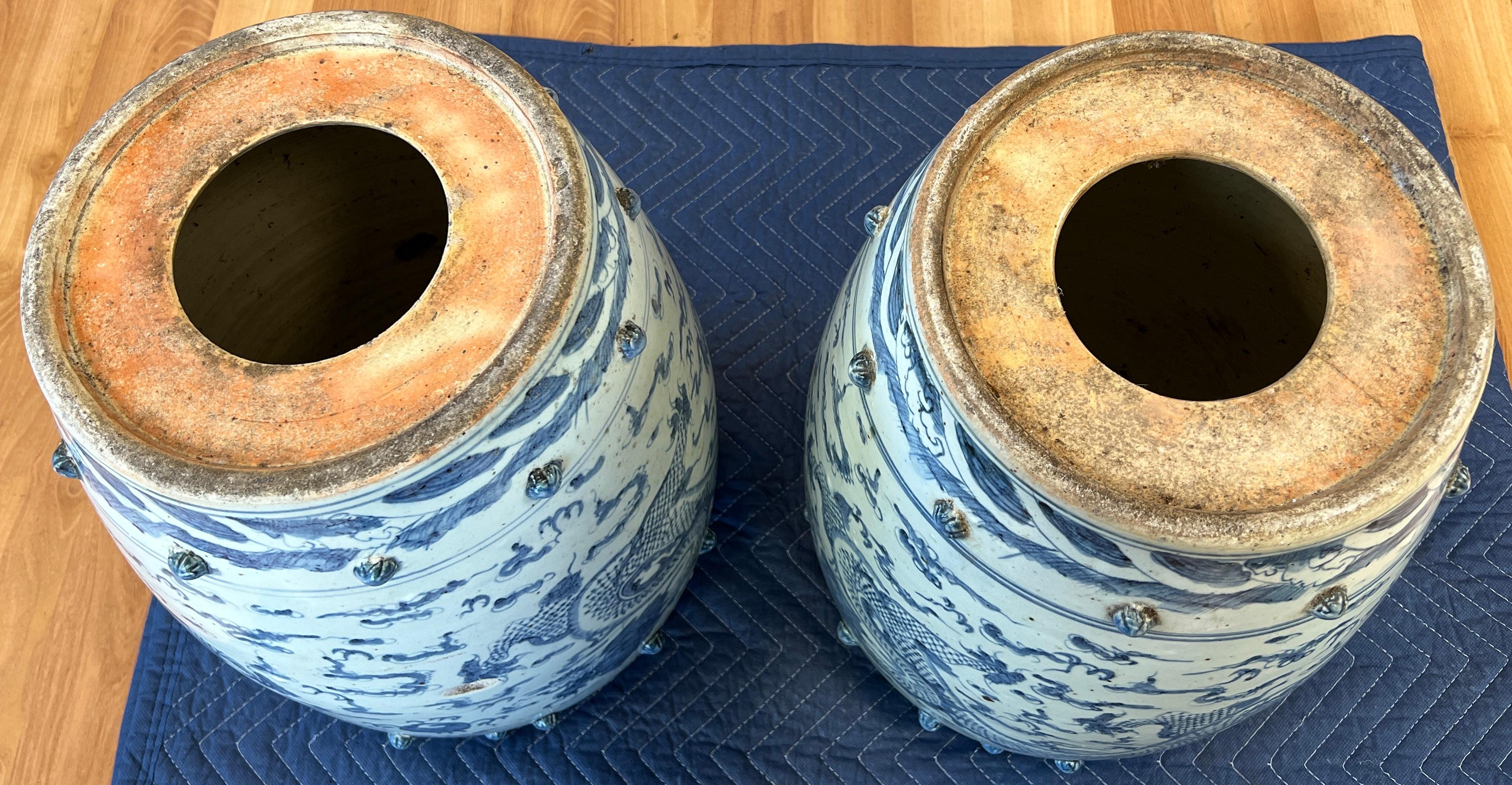 Pair of Ceramic Qing Dynasty Blue Dragon Stools 19th Century For Sale 12
