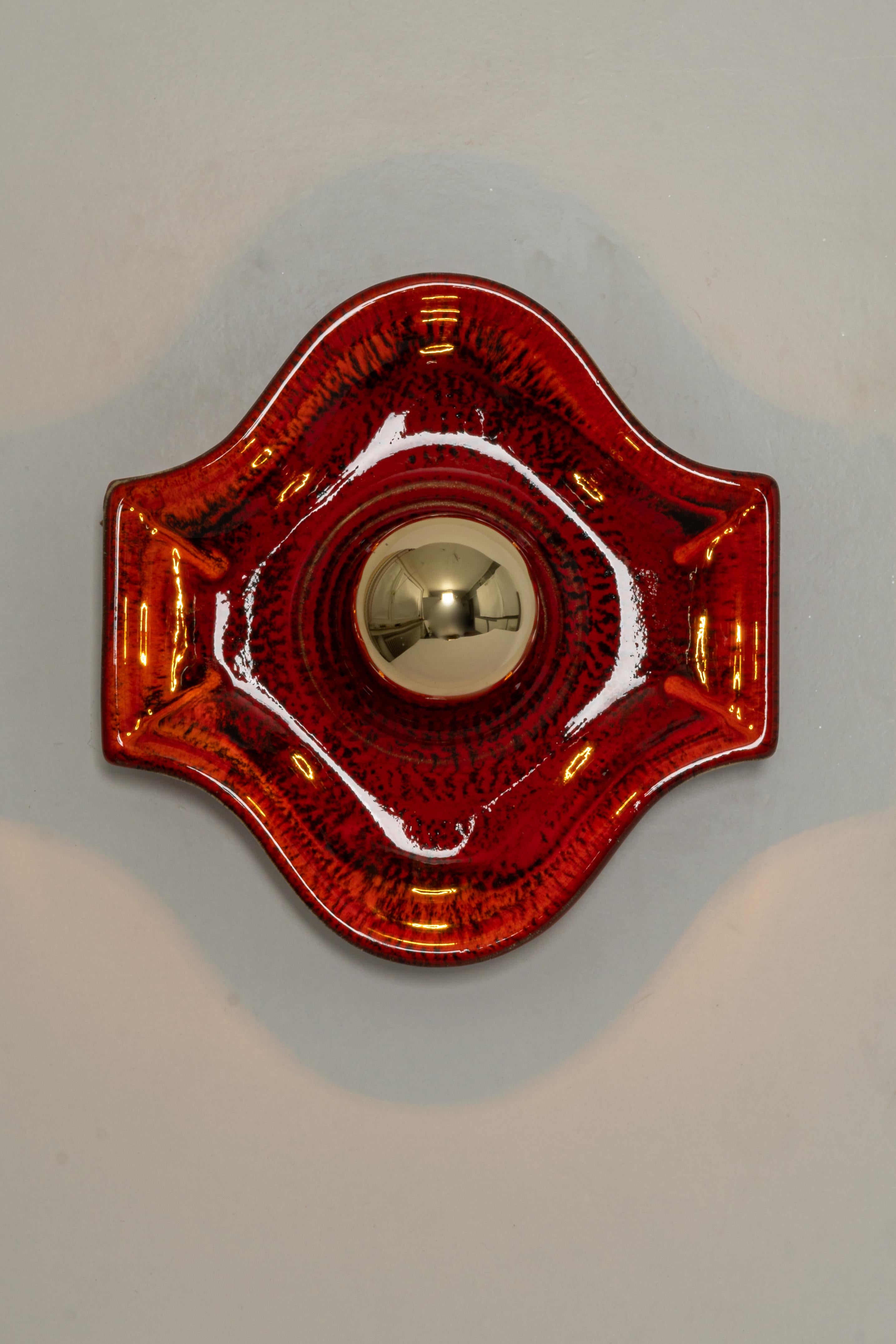 Mid-Century Modern Reserved for Jessica/ 1 of 3 Ceramic Red and Orange Wall Lights, Germany, 1970s
