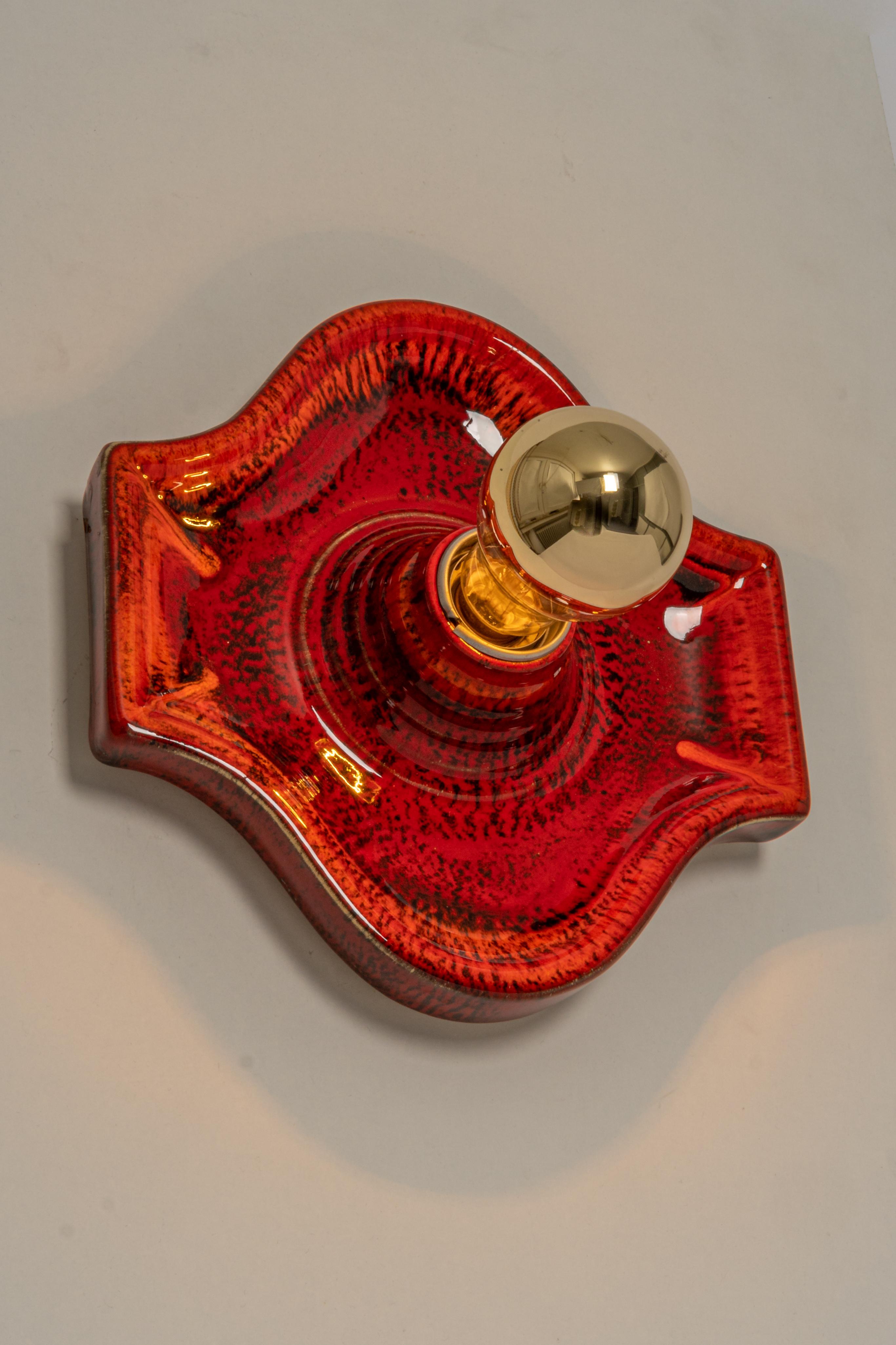 Reserved for Jessica/ 1 of 3 Ceramic Red and Orange Wall Lights, Germany, 1970s In Good Condition In Aachen, NRW