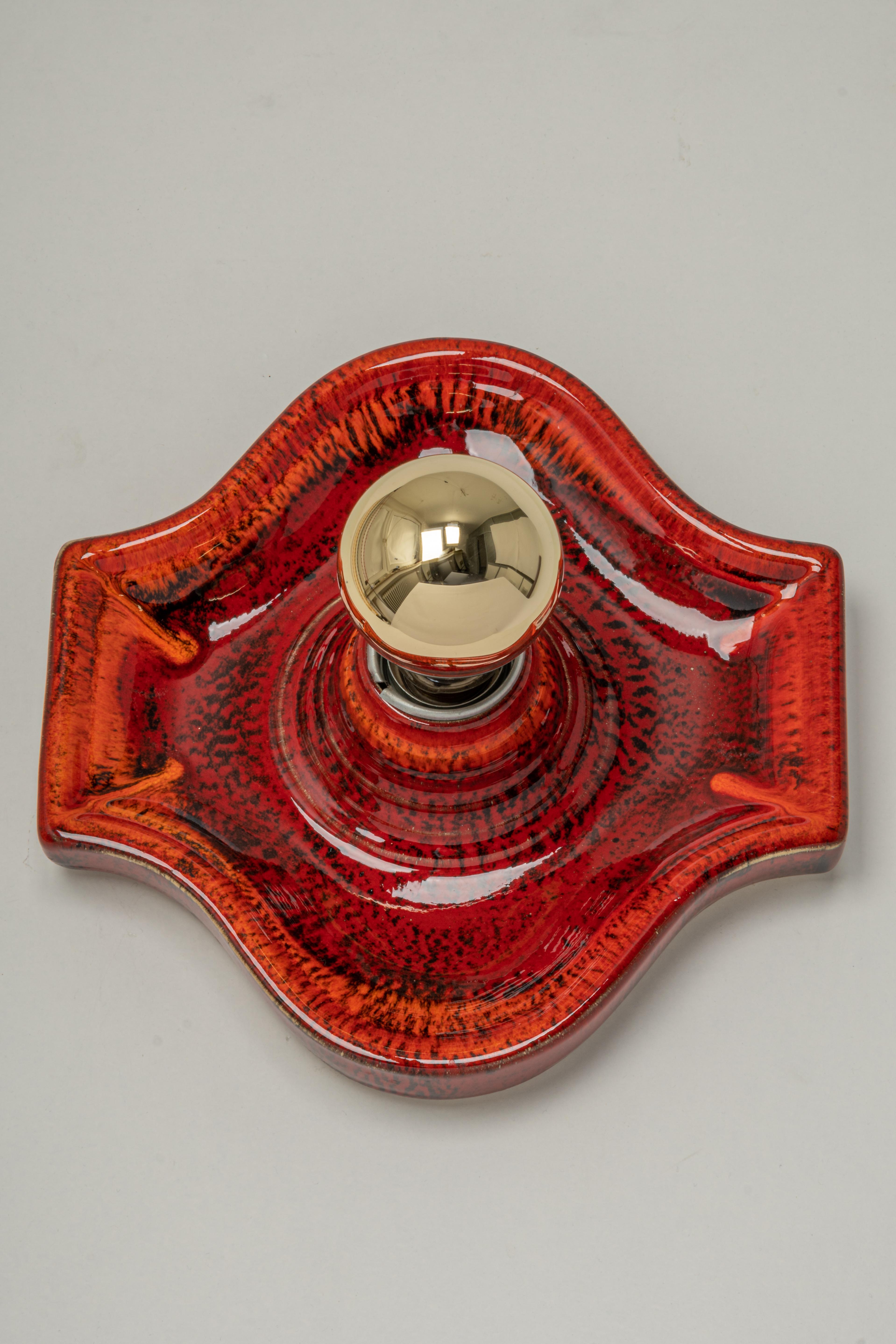 Reserved for Jessica/ 1 of 3 Ceramic Red and Orange Wall Lights, Germany, 1970s 1