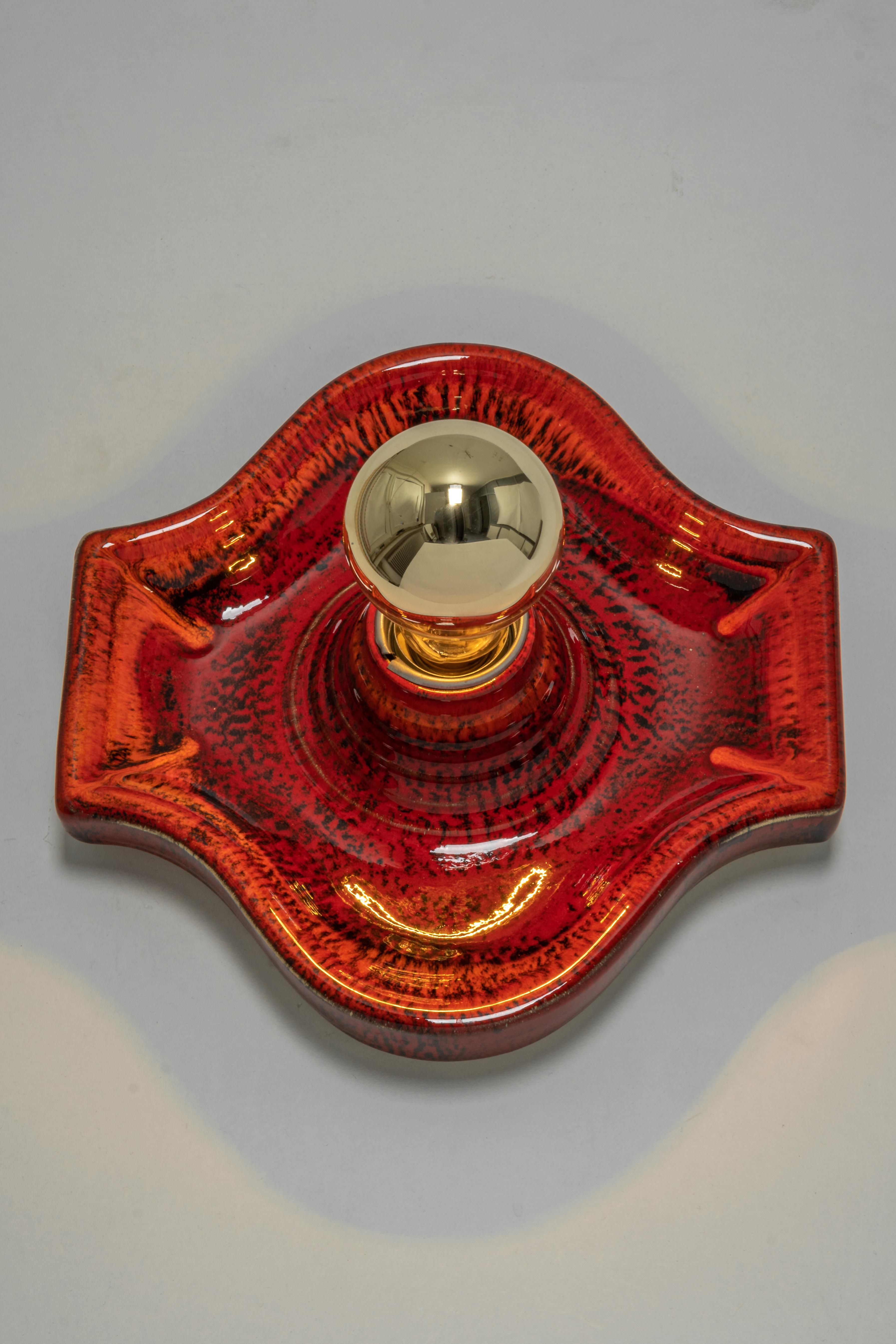 Reserved for Jessica/ 1 of 3 Ceramic Red and Orange Wall Lights, Germany, 1970s 3