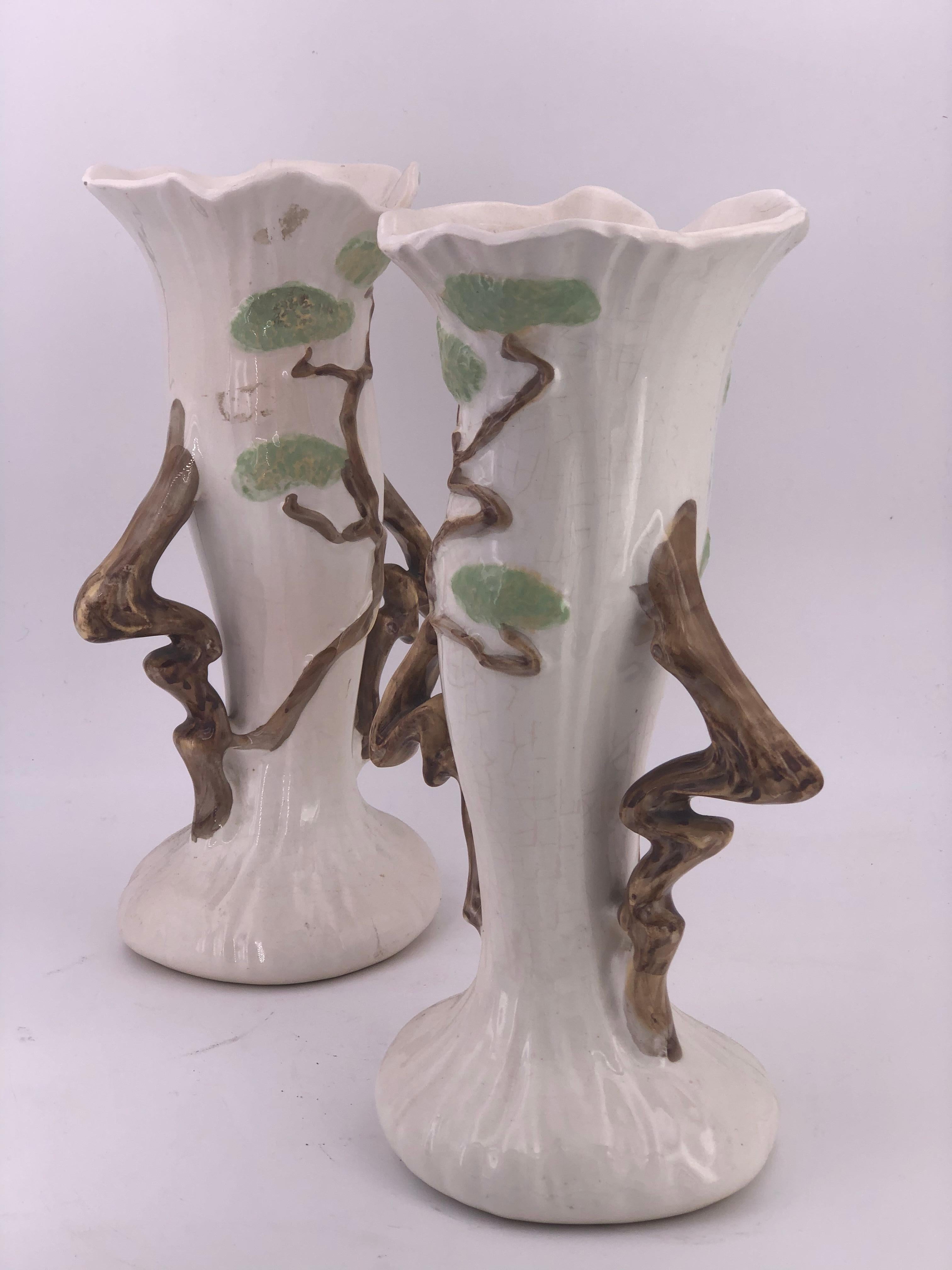 Victorian Pair of Ceramic Rosevillle Vases For Sale