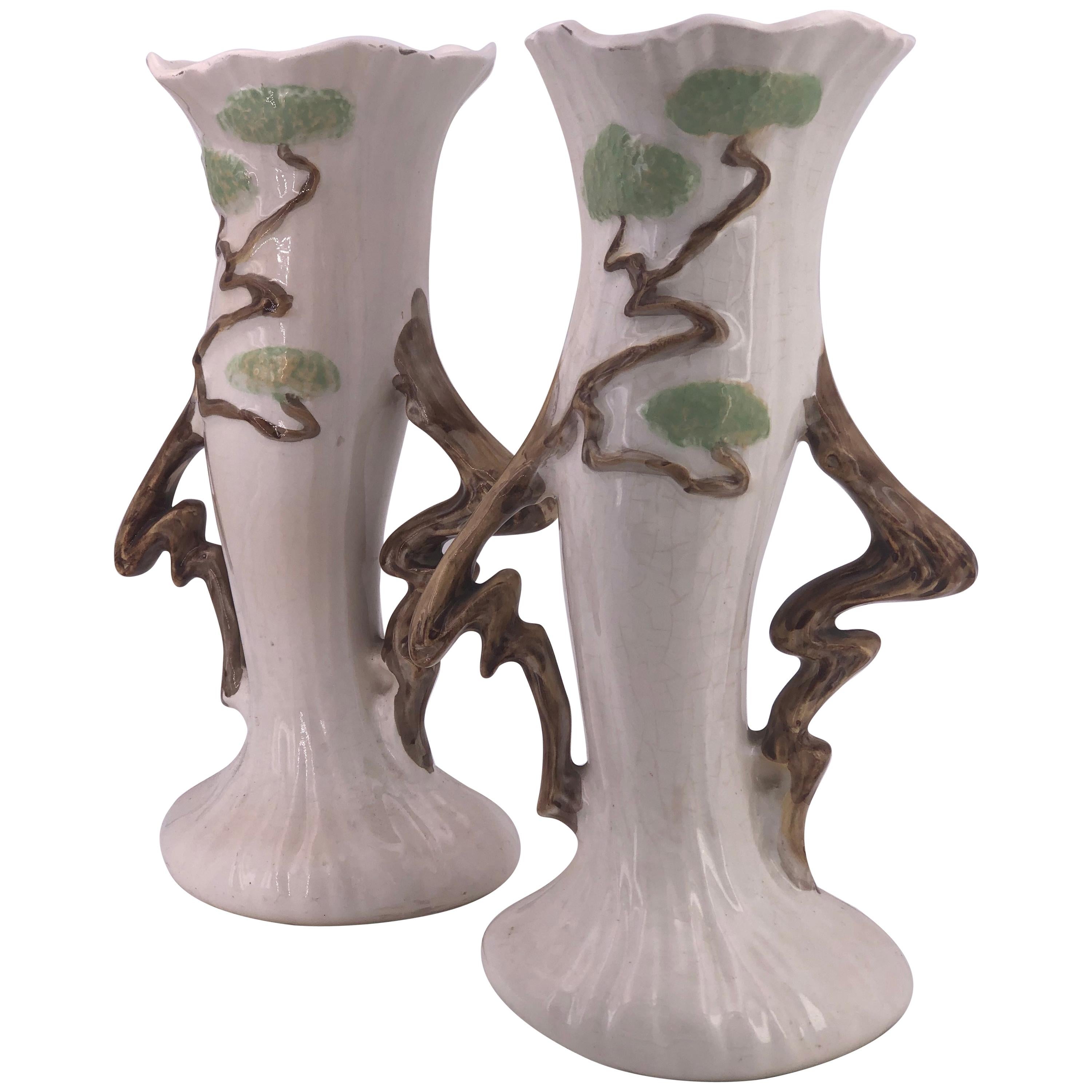 Pair of Ceramic Rosevillle Vases For Sale