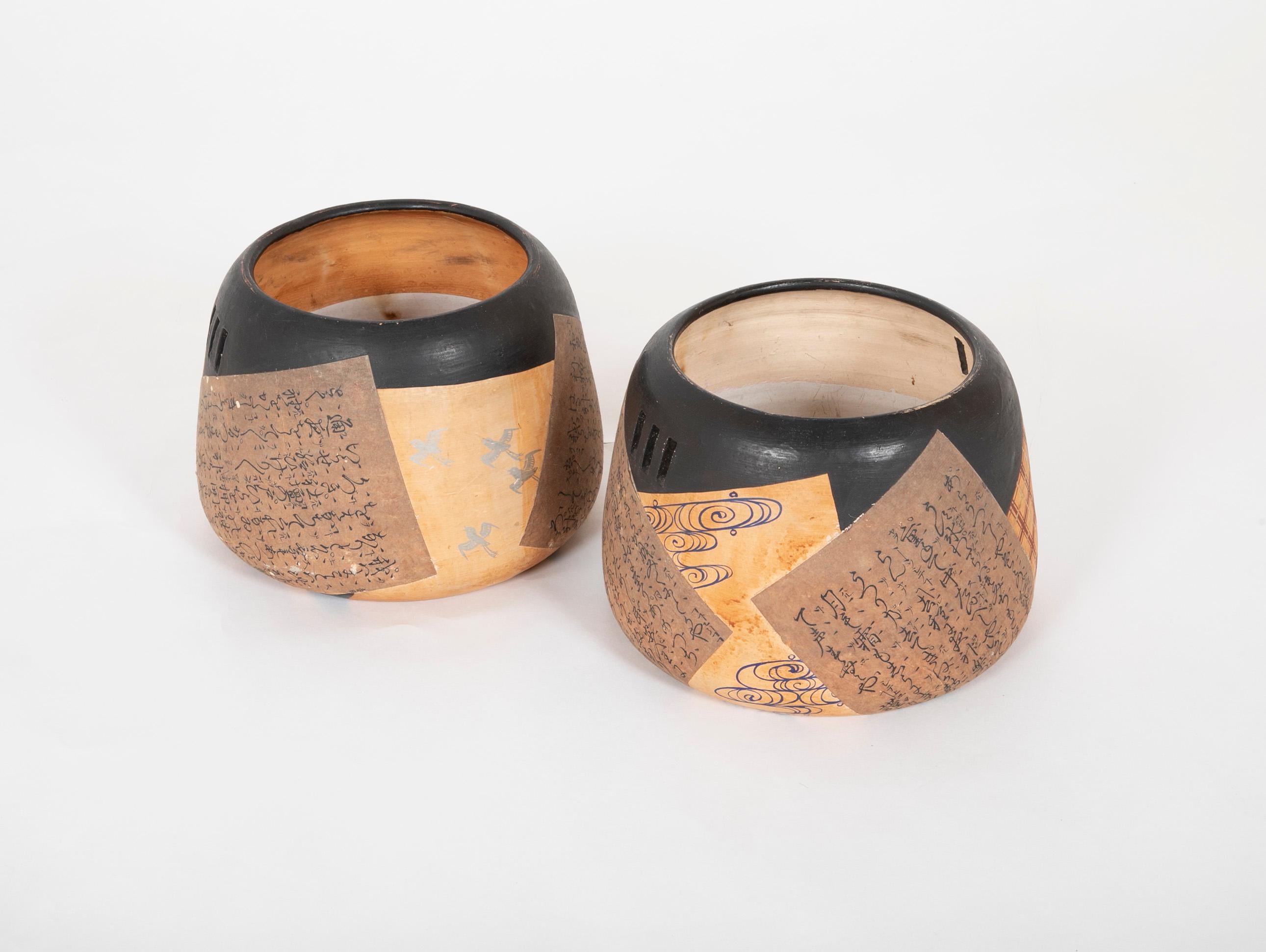 Folk Art Pair of Ceramic Round Shaped Japanese Hibachi's For Sale
