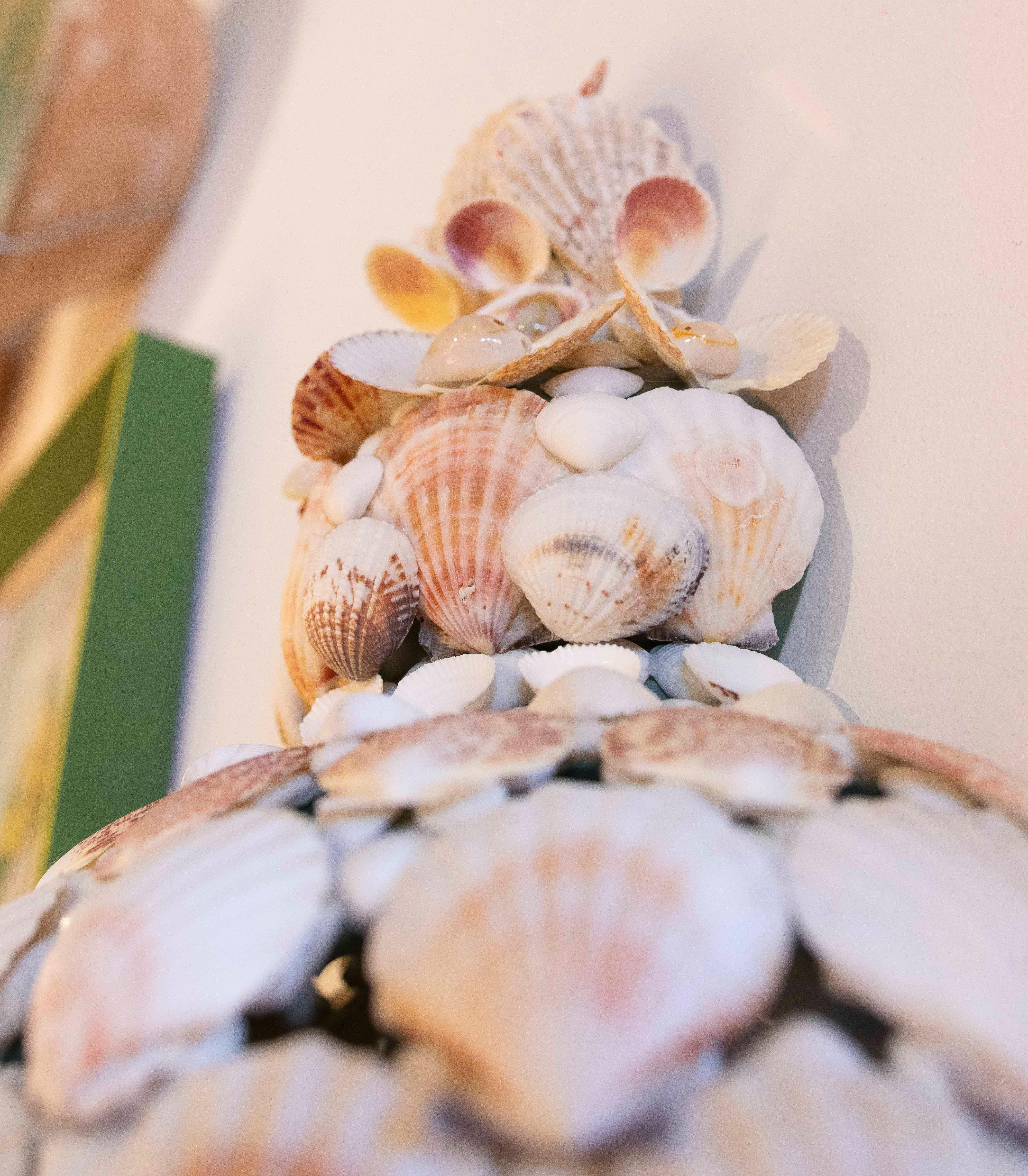 Pair of Ceramic Sconces Covered with Natural Shells For Sale 8