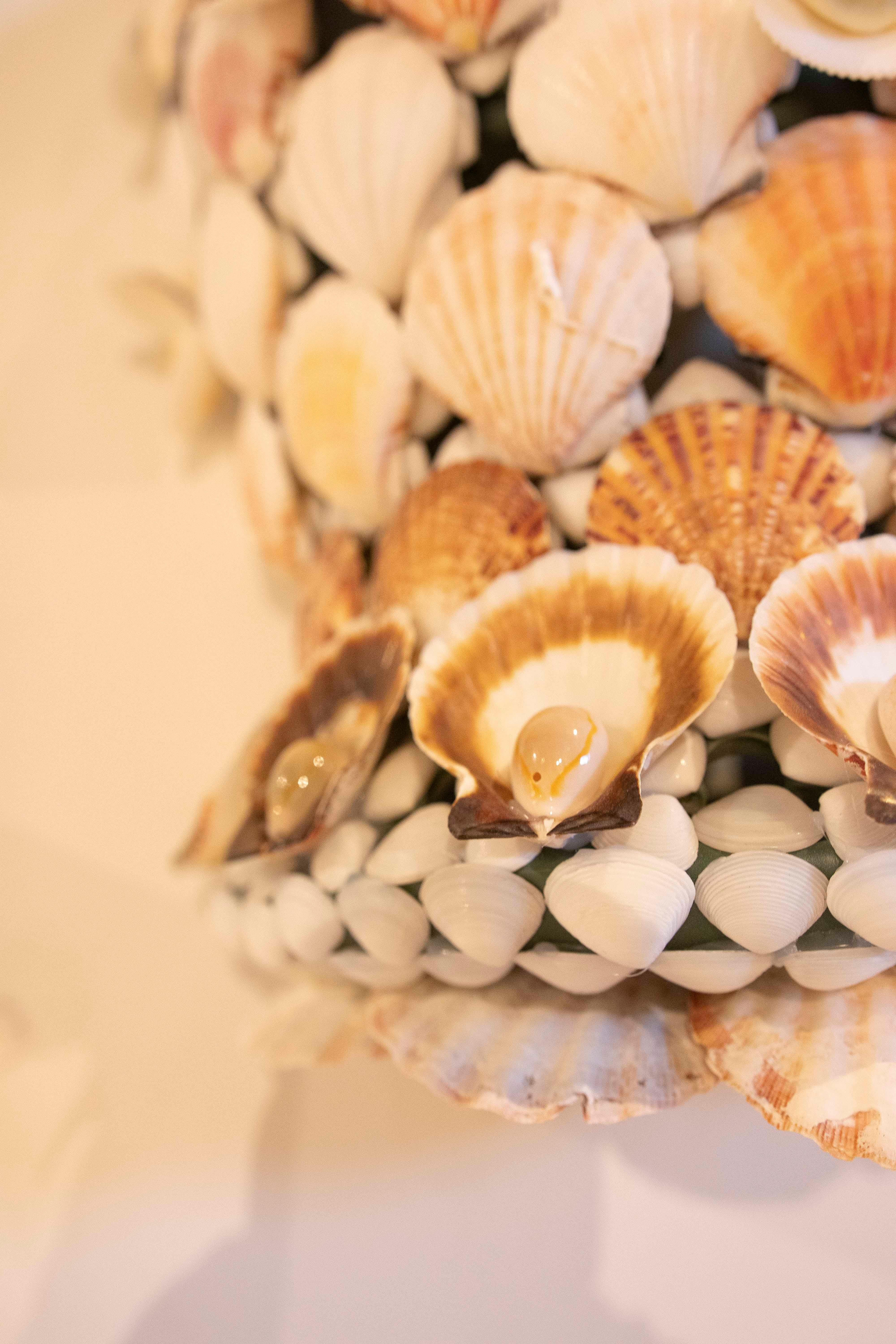 Pair of Ceramic Sconces Covered with Natural Shells For Sale 14
