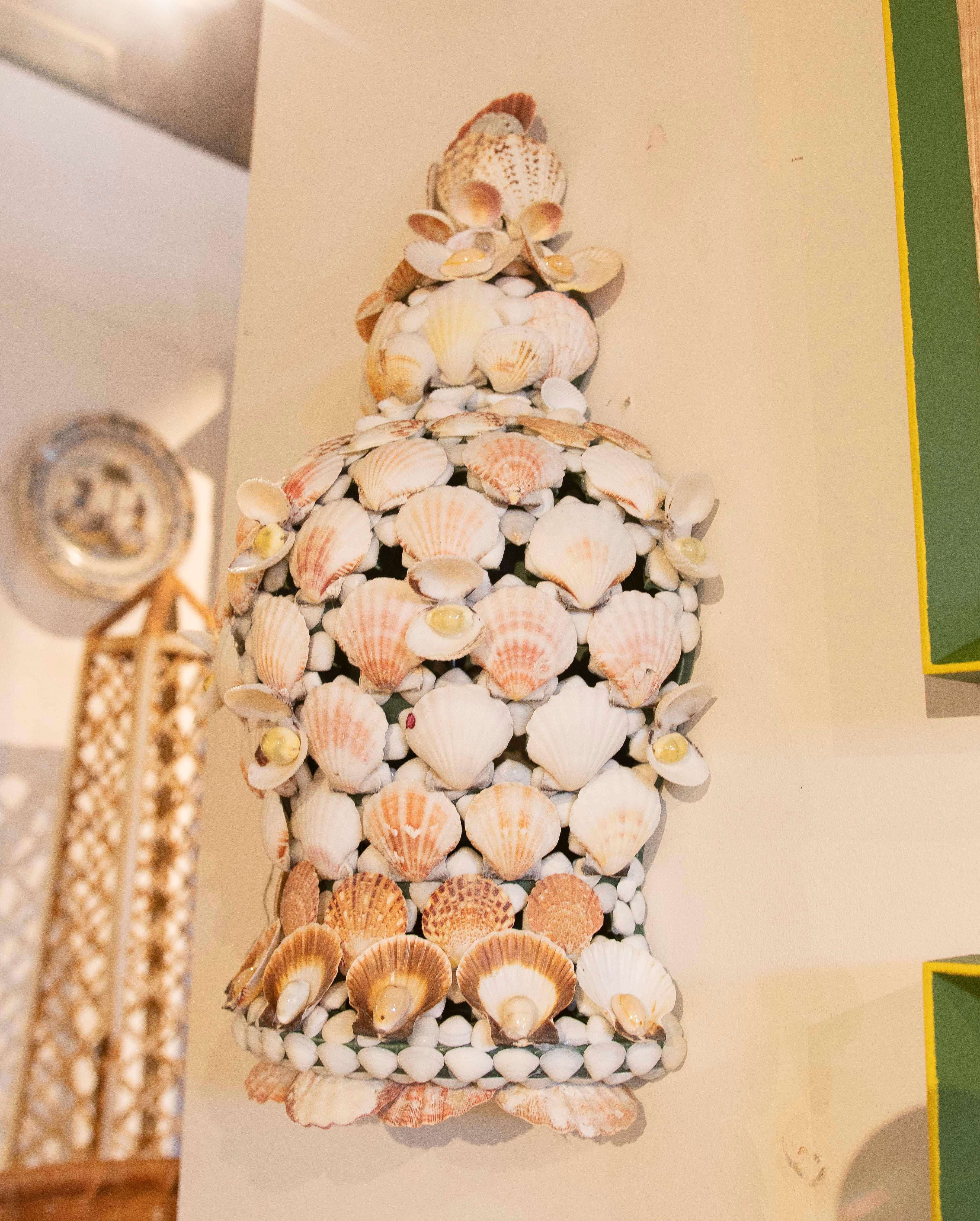 Spanish Pair of Ceramic Sconces Covered with Natural Shells For Sale