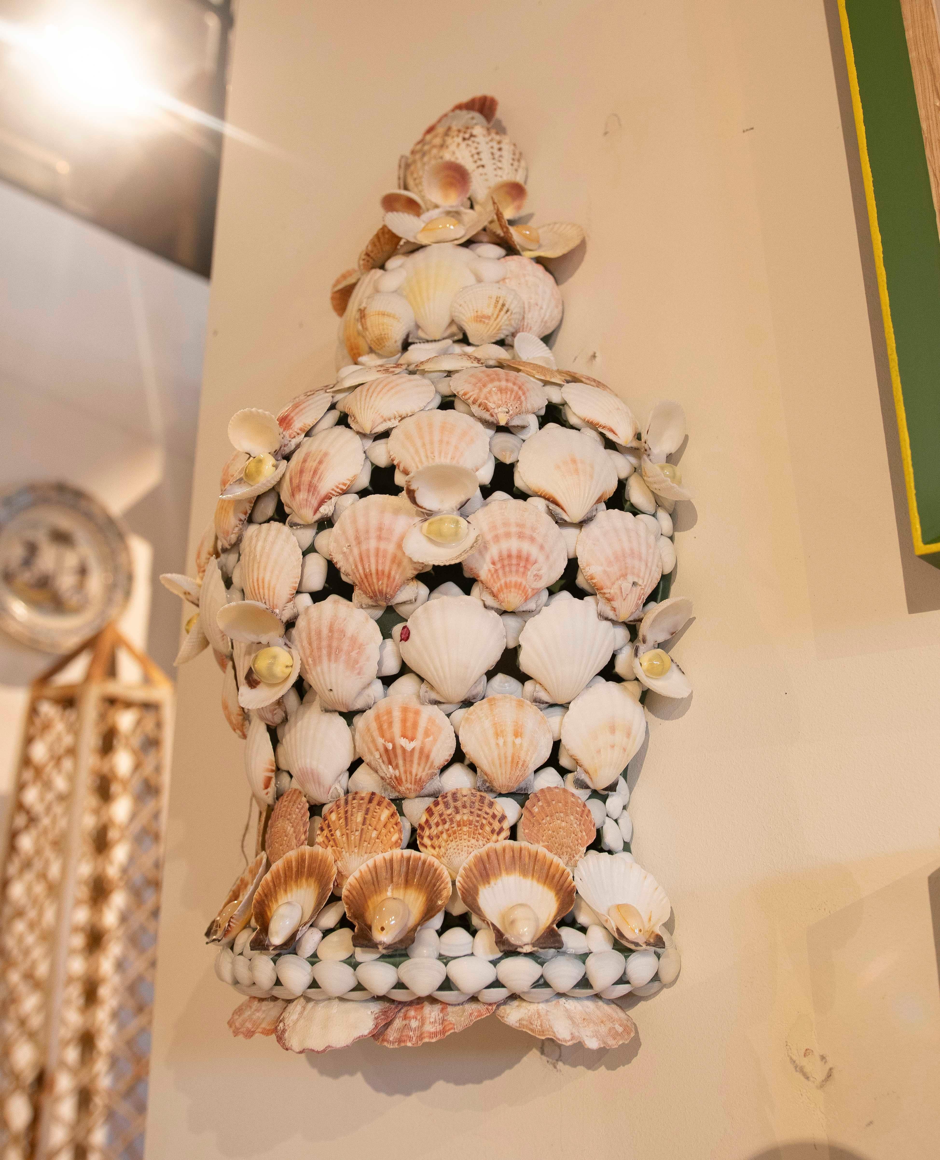 Pair of Ceramic Sconces Covered with Natural Shells For Sale 16