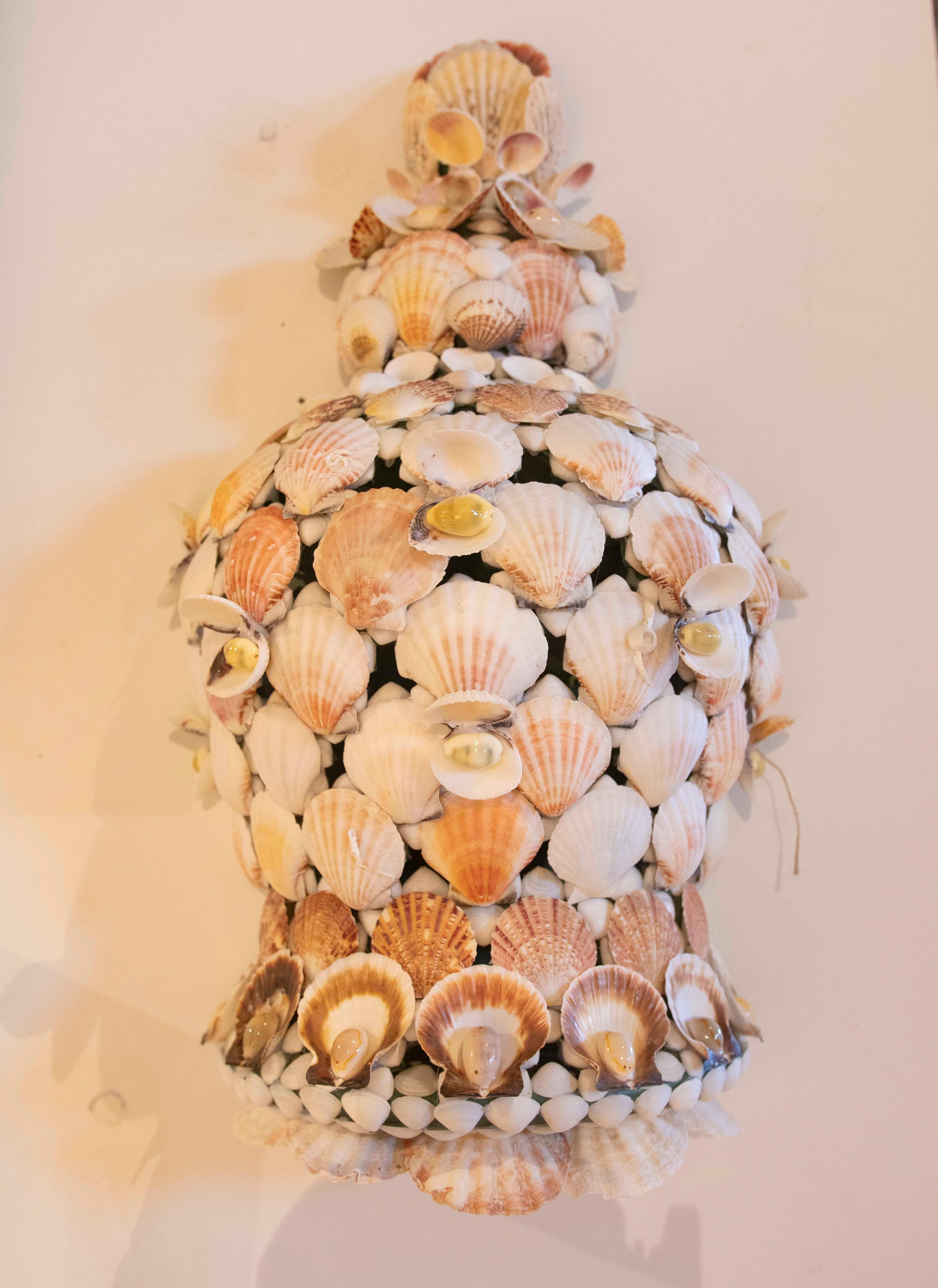 Contemporary Pair of Ceramic Sconces Covered with Natural Shells For Sale