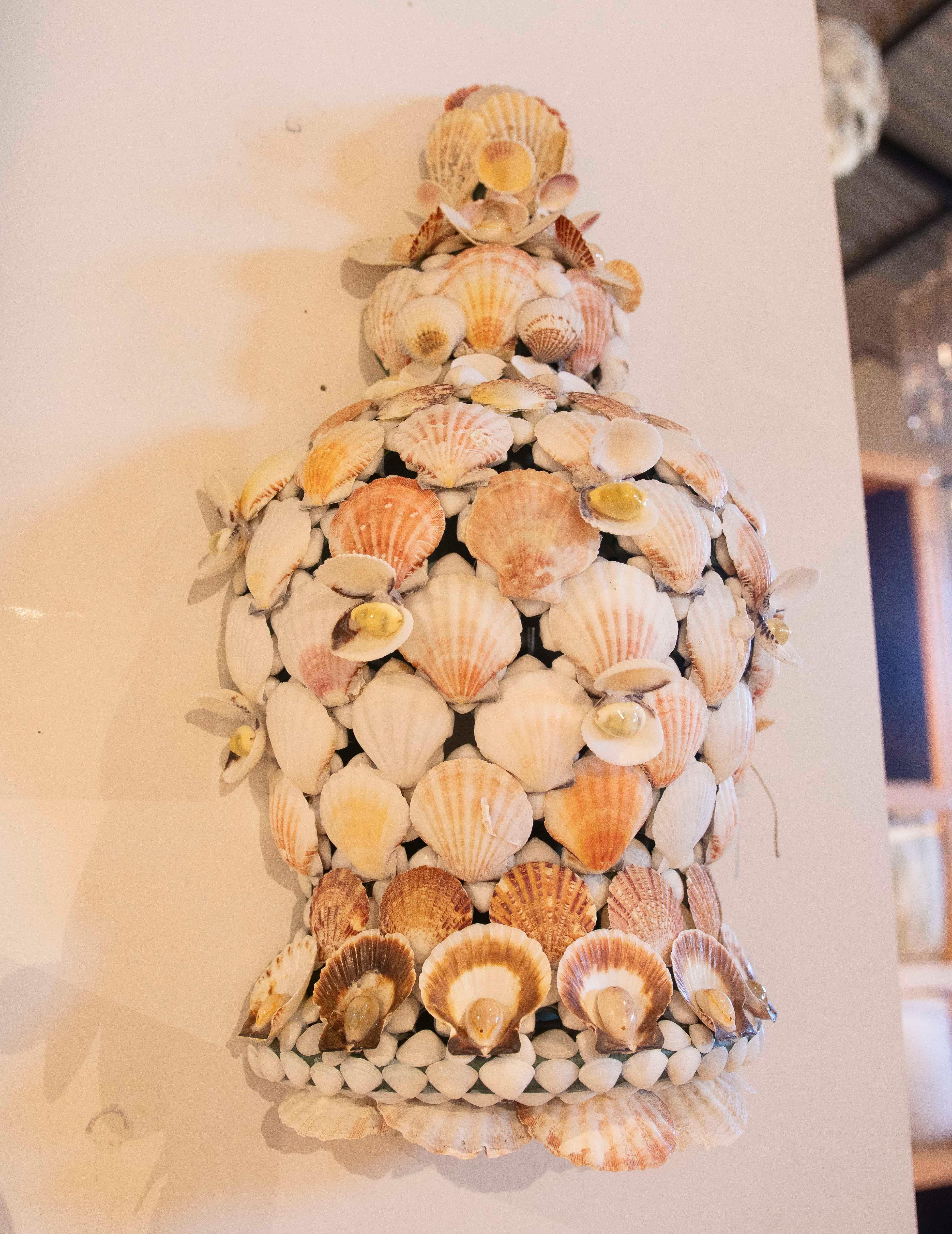 Pair of Ceramic Sconces Covered with Natural Shells For Sale 1