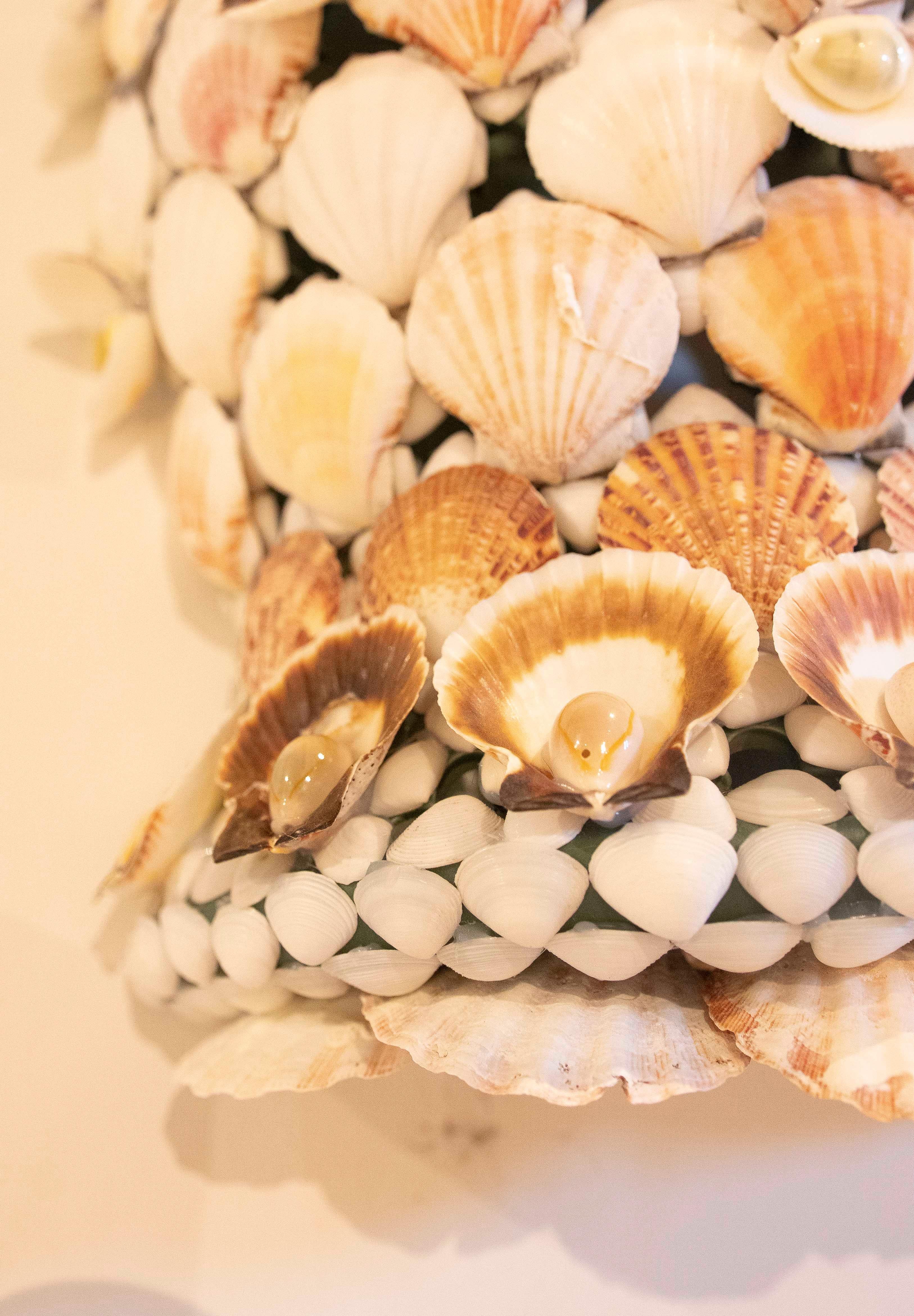 Pair of Ceramic Sconces Covered with Natural Shells For Sale 2