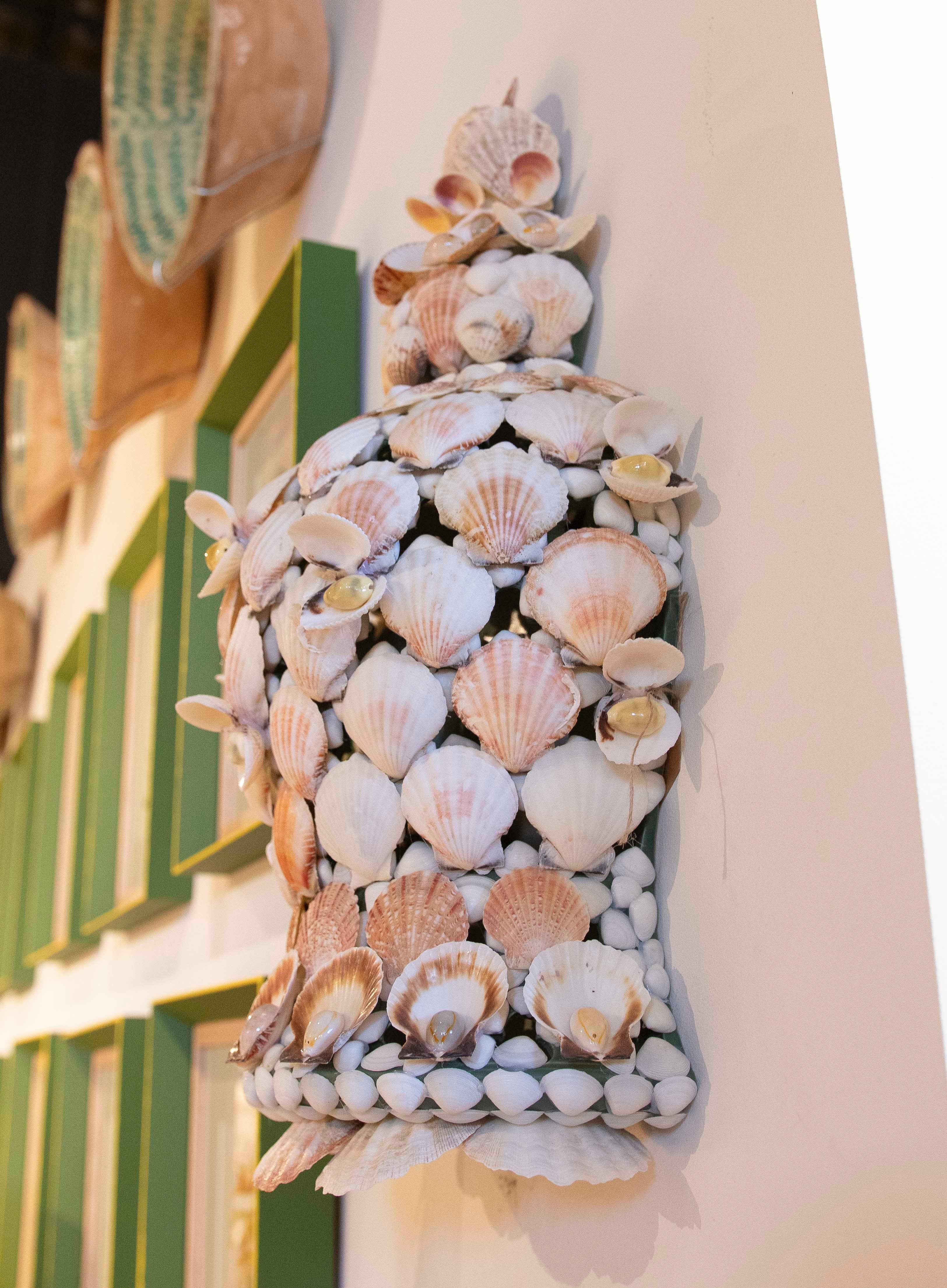 Pair of Ceramic Sconces Covered with Natural Shells For Sale 4