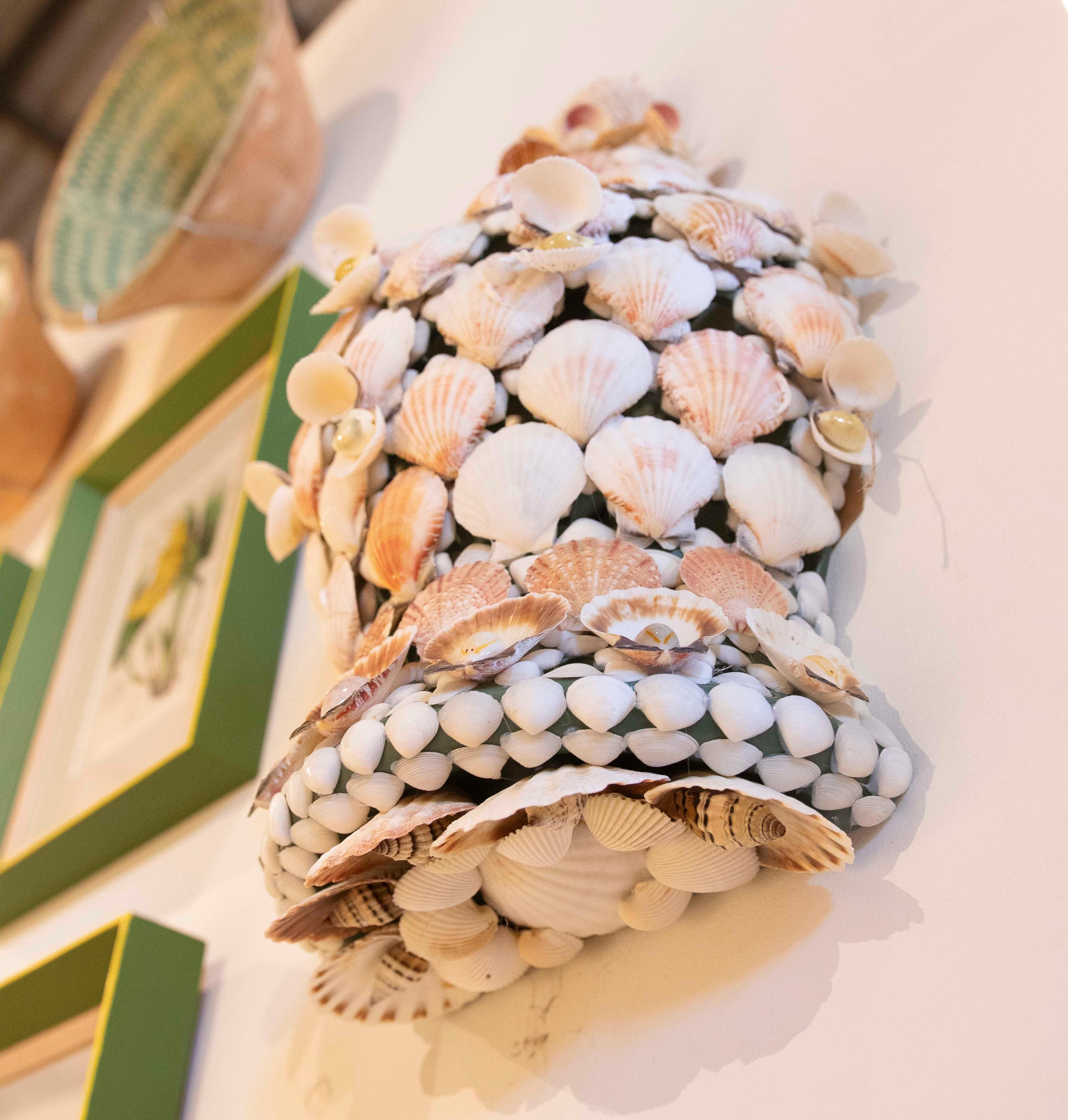 Pair of Ceramic Sconces Covered with Natural Shells For Sale 5