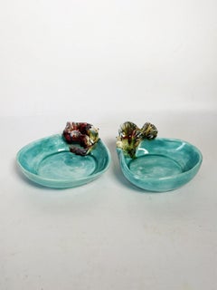 Pair of ceramic serving dishes, fish decoration, France, 1960, signed