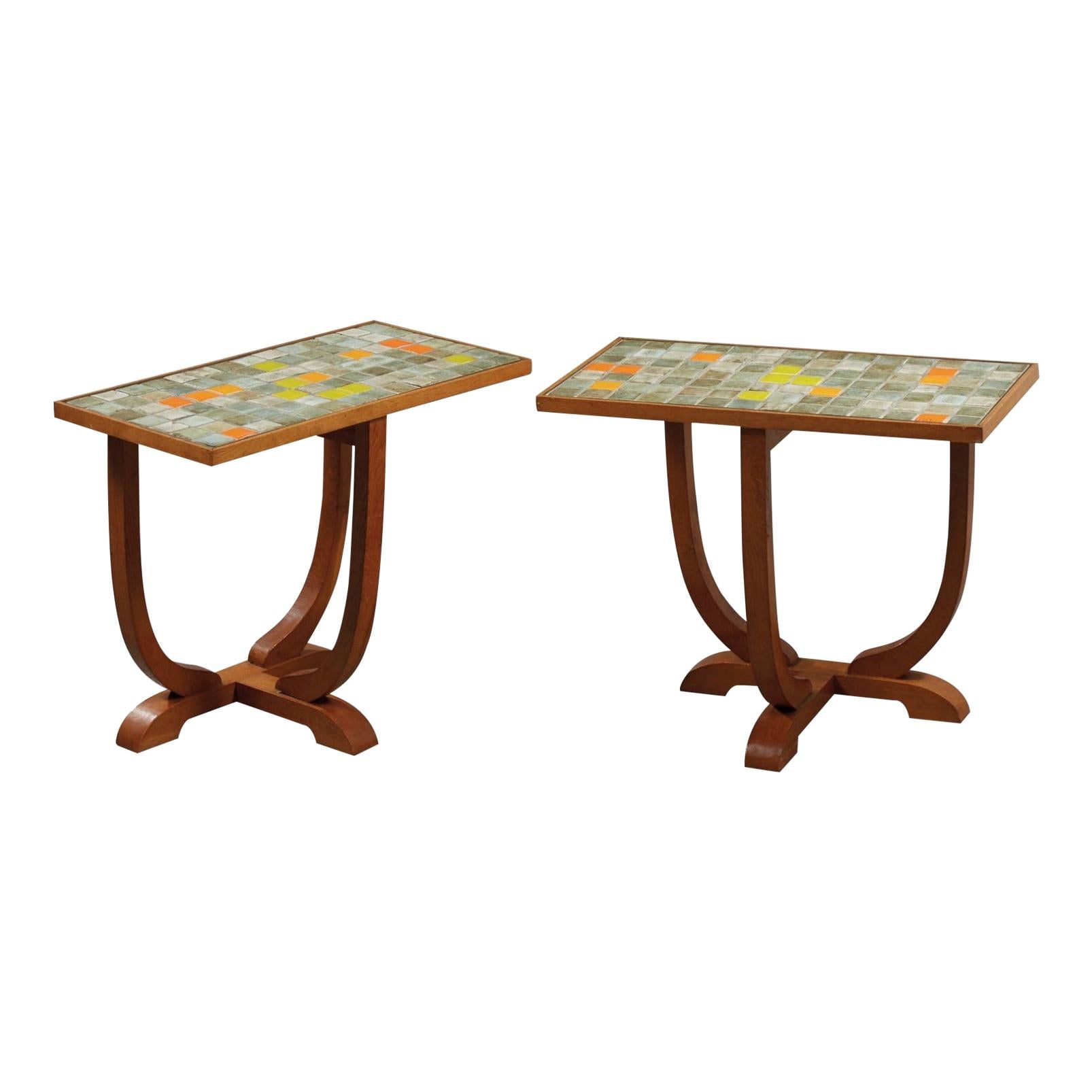 Pair of Ceramic Side Tables by Les 2 Potiers, France, 1960s