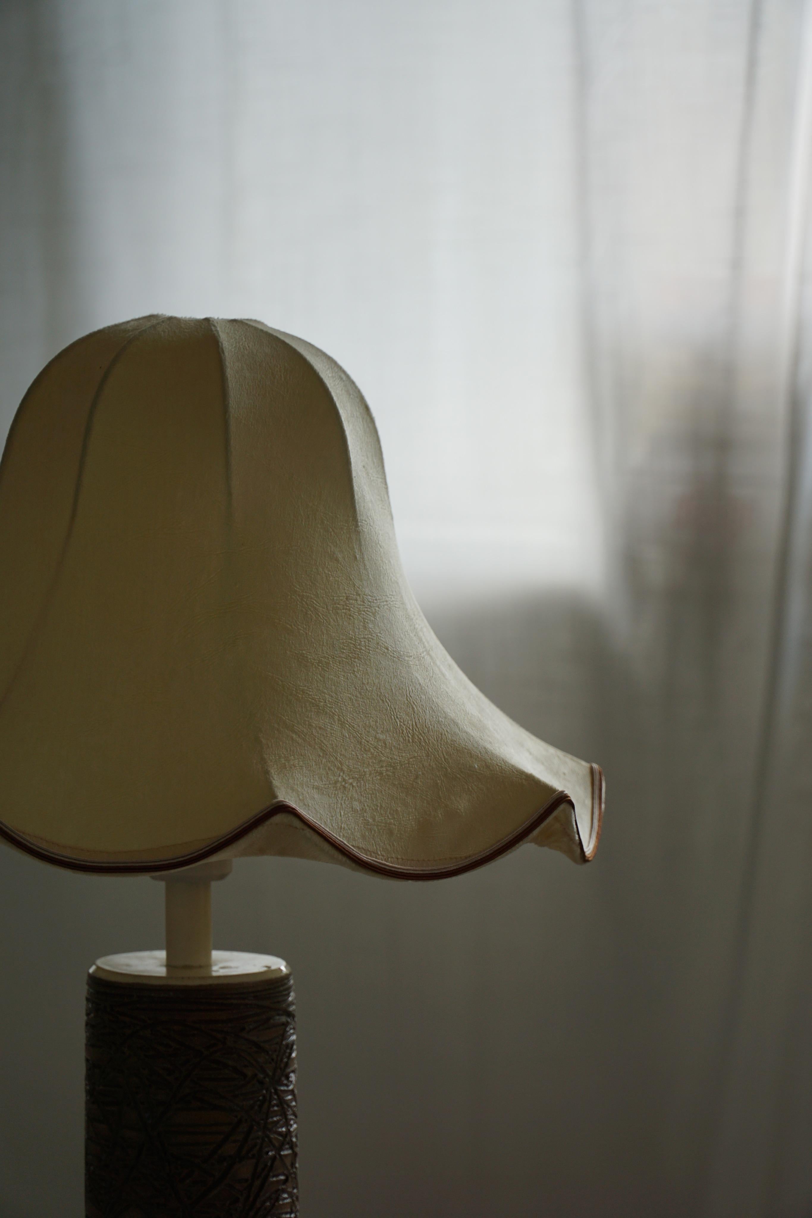Pair of Ceramic & Silk Shade Table Lamps, Swedish Mid-Century Modern, 1960s 7