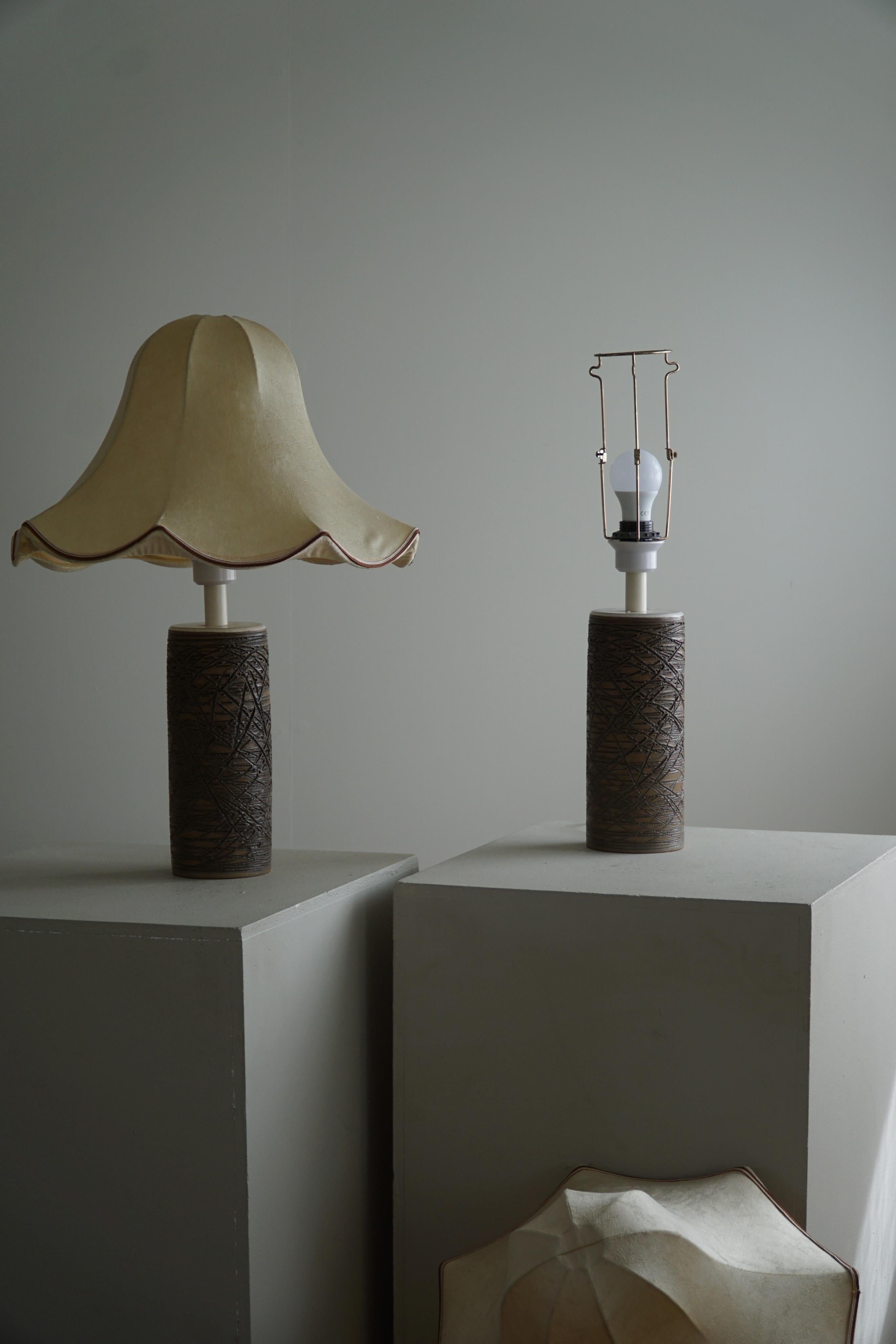 Pair of Ceramic & Silk Shade Table Lamps, Swedish Mid-Century Modern, 1960s 1