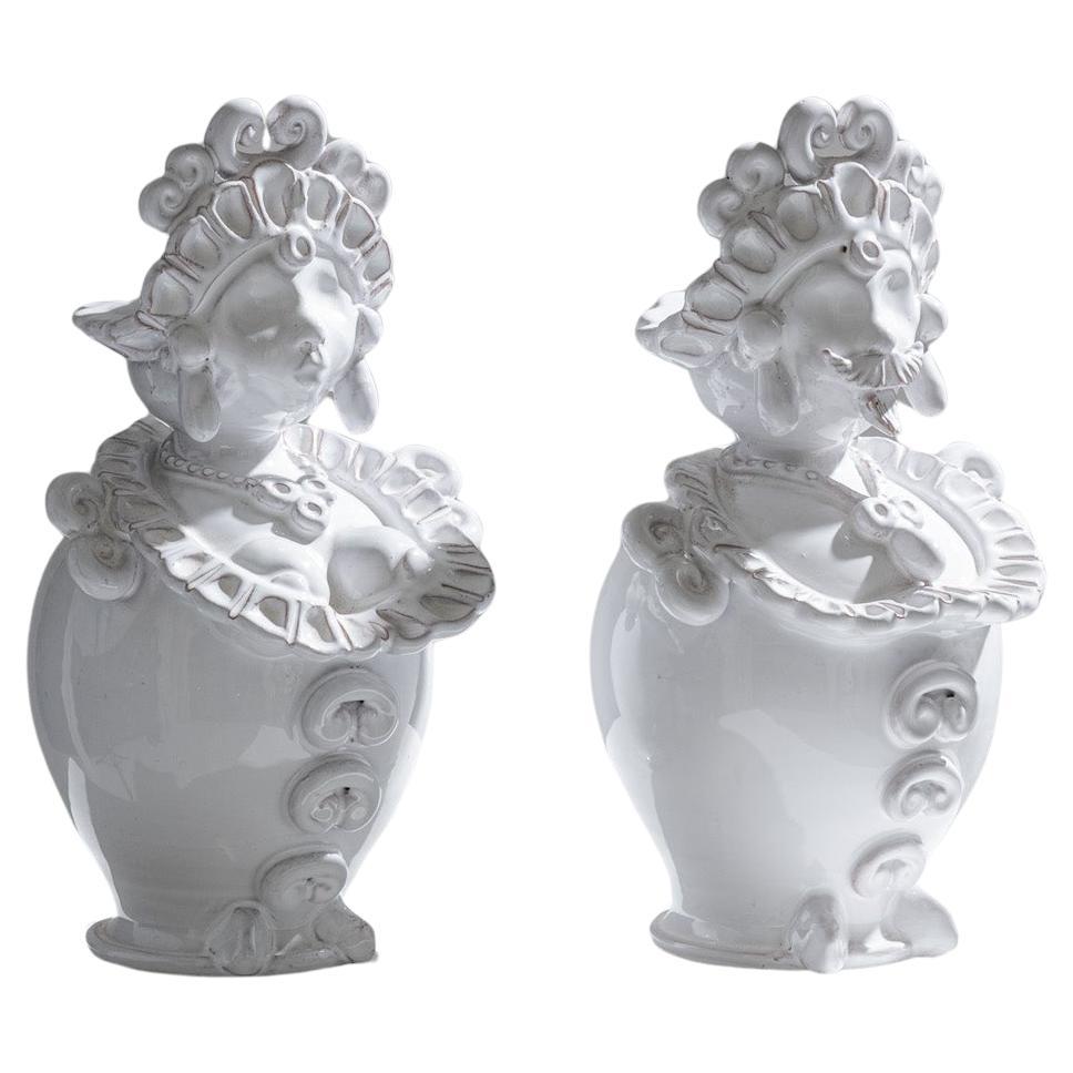 Paire de soliflores en céramique à tête de maure, 1970 en vente
