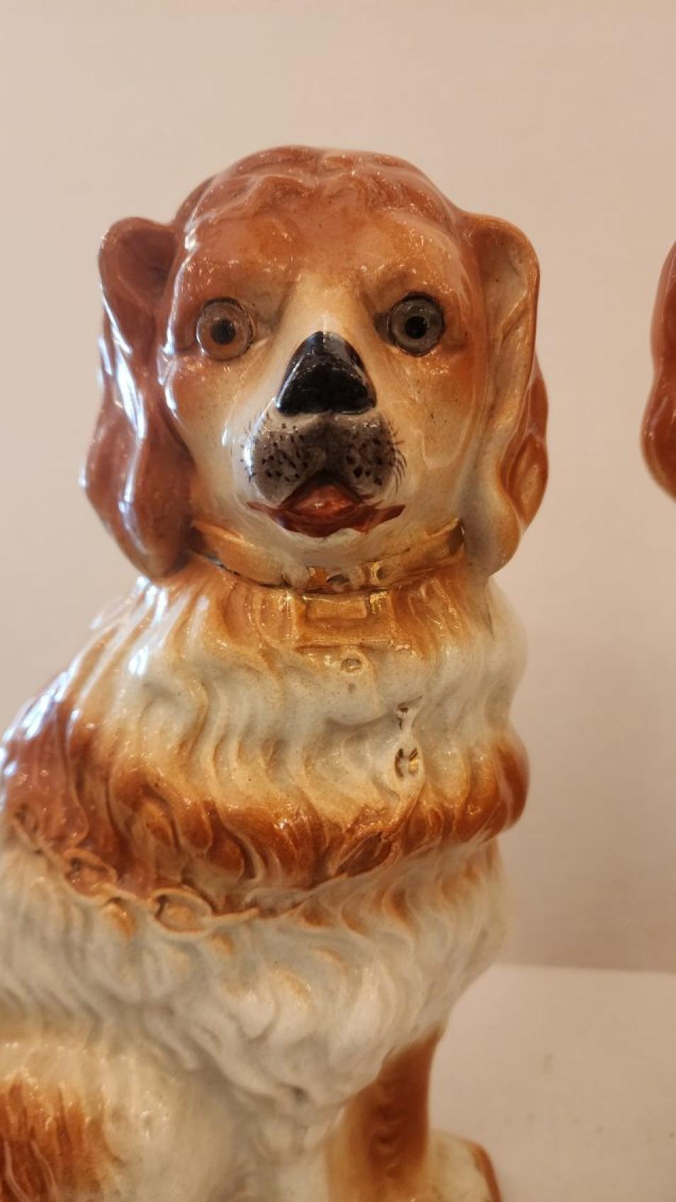 Italian Pair of Ceramic Staffordshire Spaniel Dogs For Sale