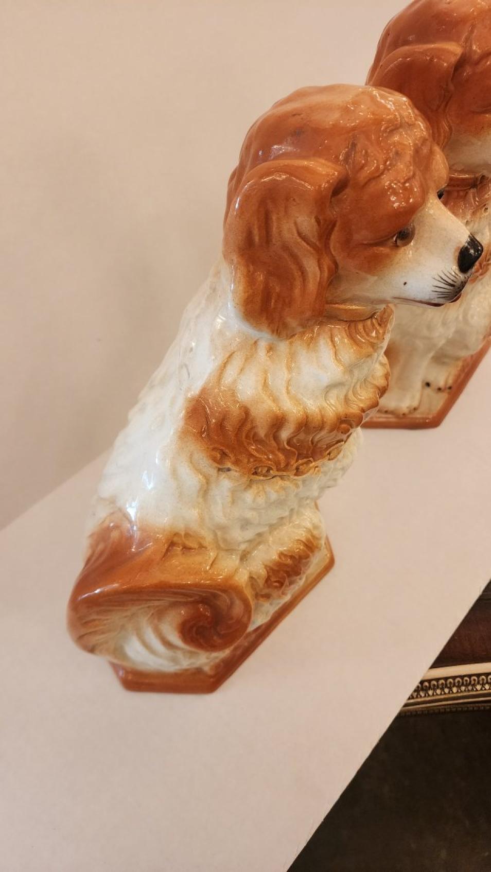 Porcelain Pair of Ceramic Staffordshire Spaniel Dogs For Sale