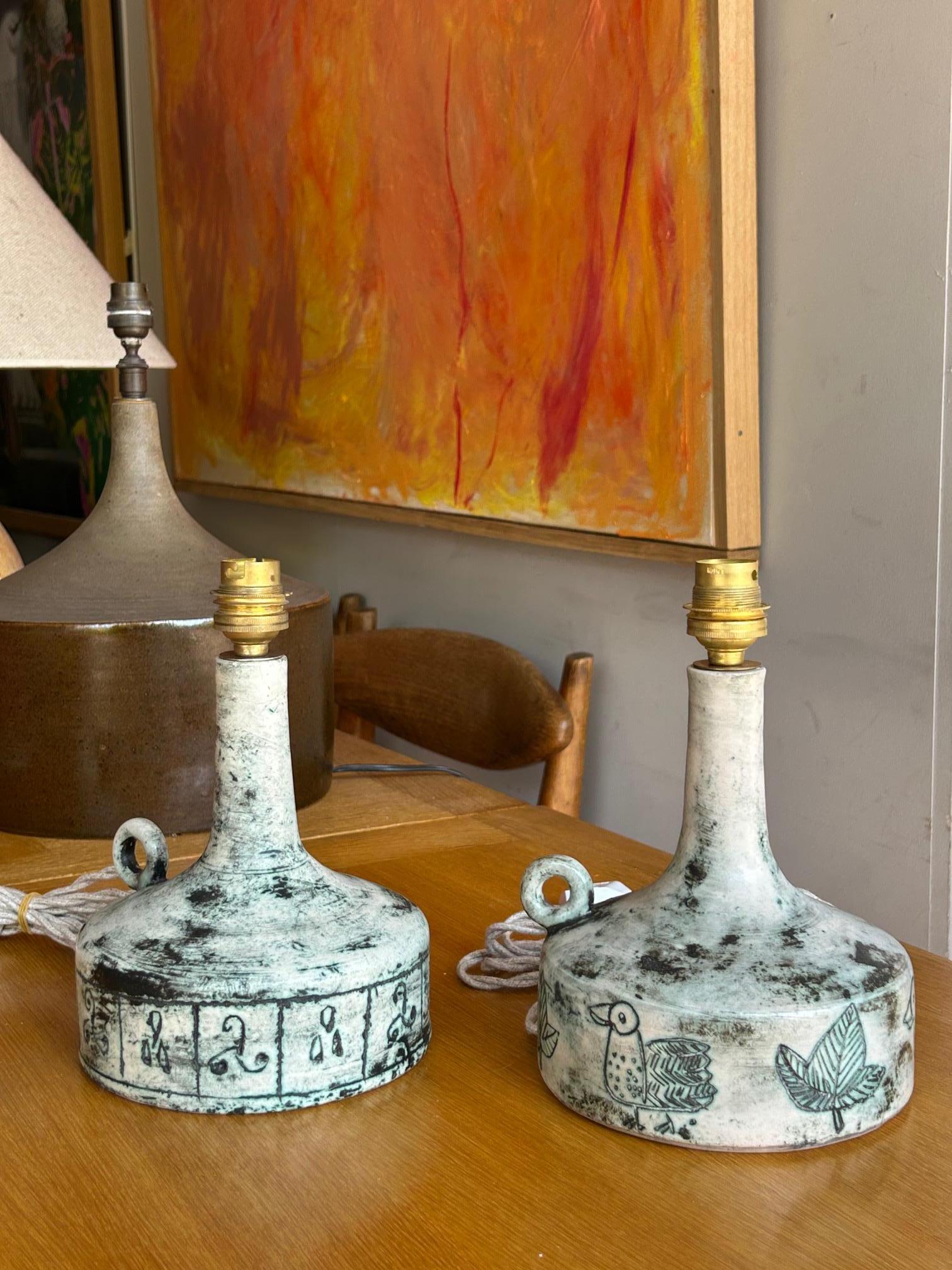 Pair of ceramic table lamp by Jacques Blin, France, 1960's For Sale 2