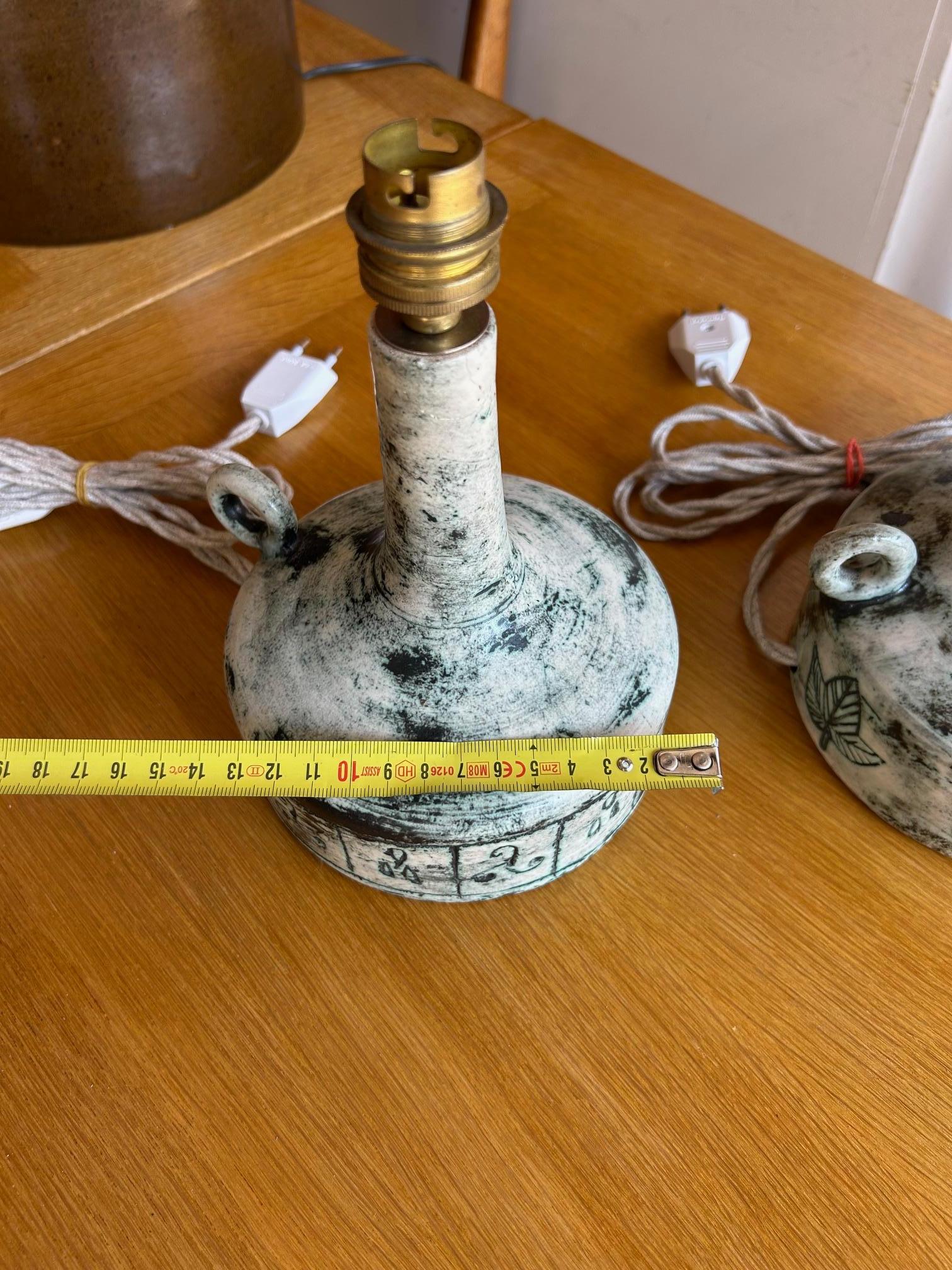 Pair of ceramic table lamp by Jacques Blin, France, 1960's For Sale 4