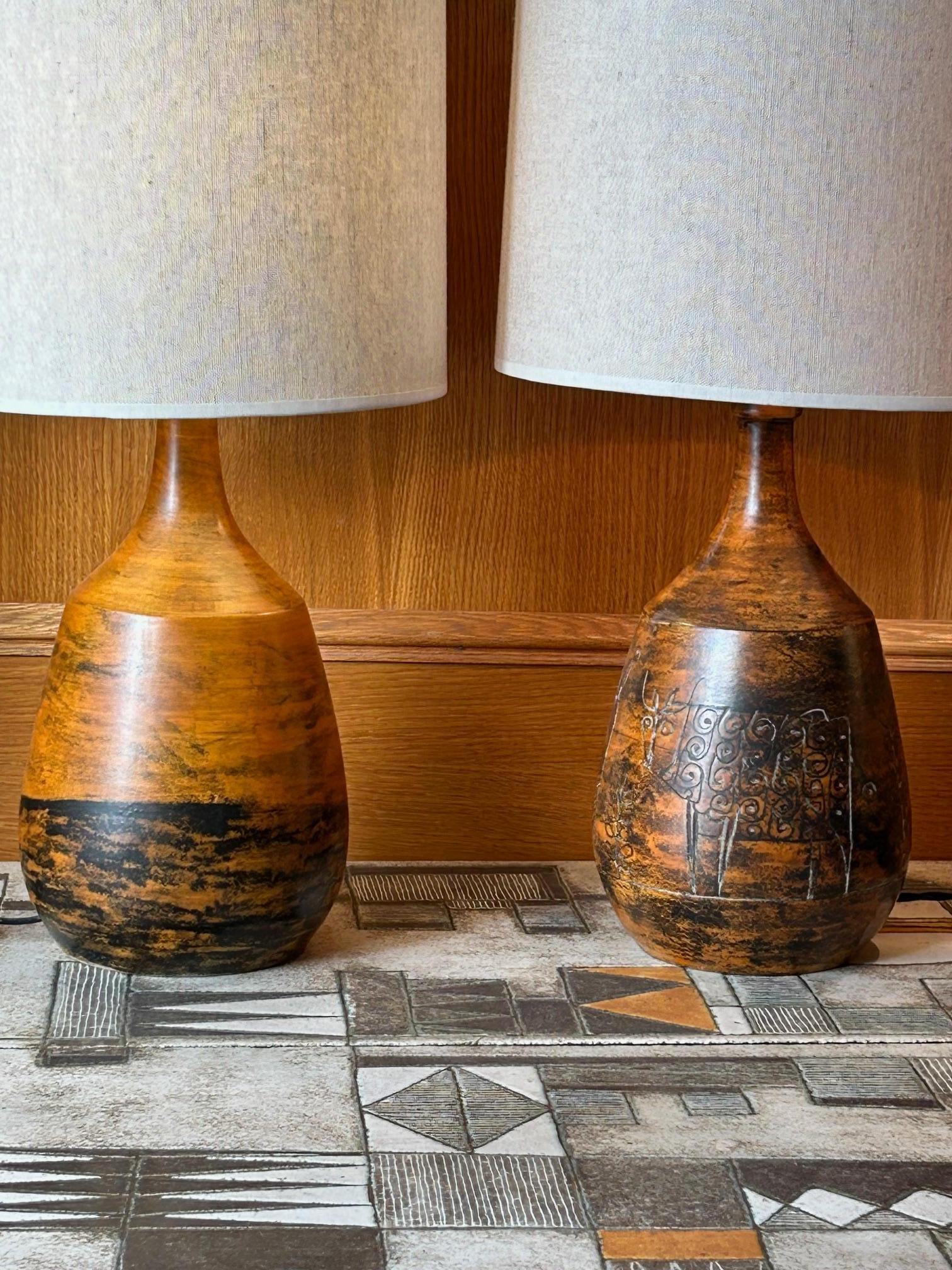 Pair of Ceramic table lamp by Jacques Blin, France, 1960's Moderno en venta