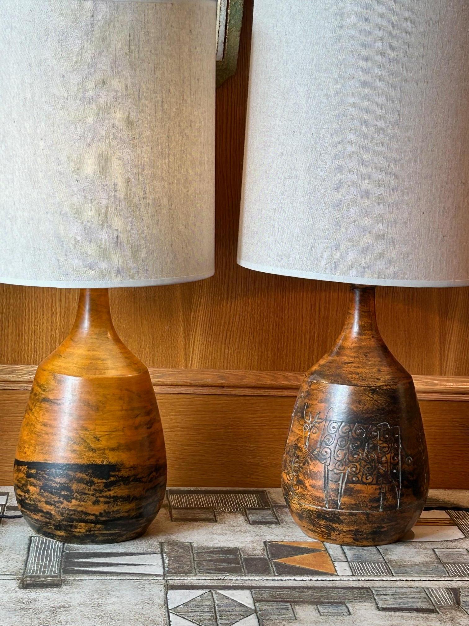 Pair of Ceramic table lamp by Jacques Blin, France, 1960's Francés en venta