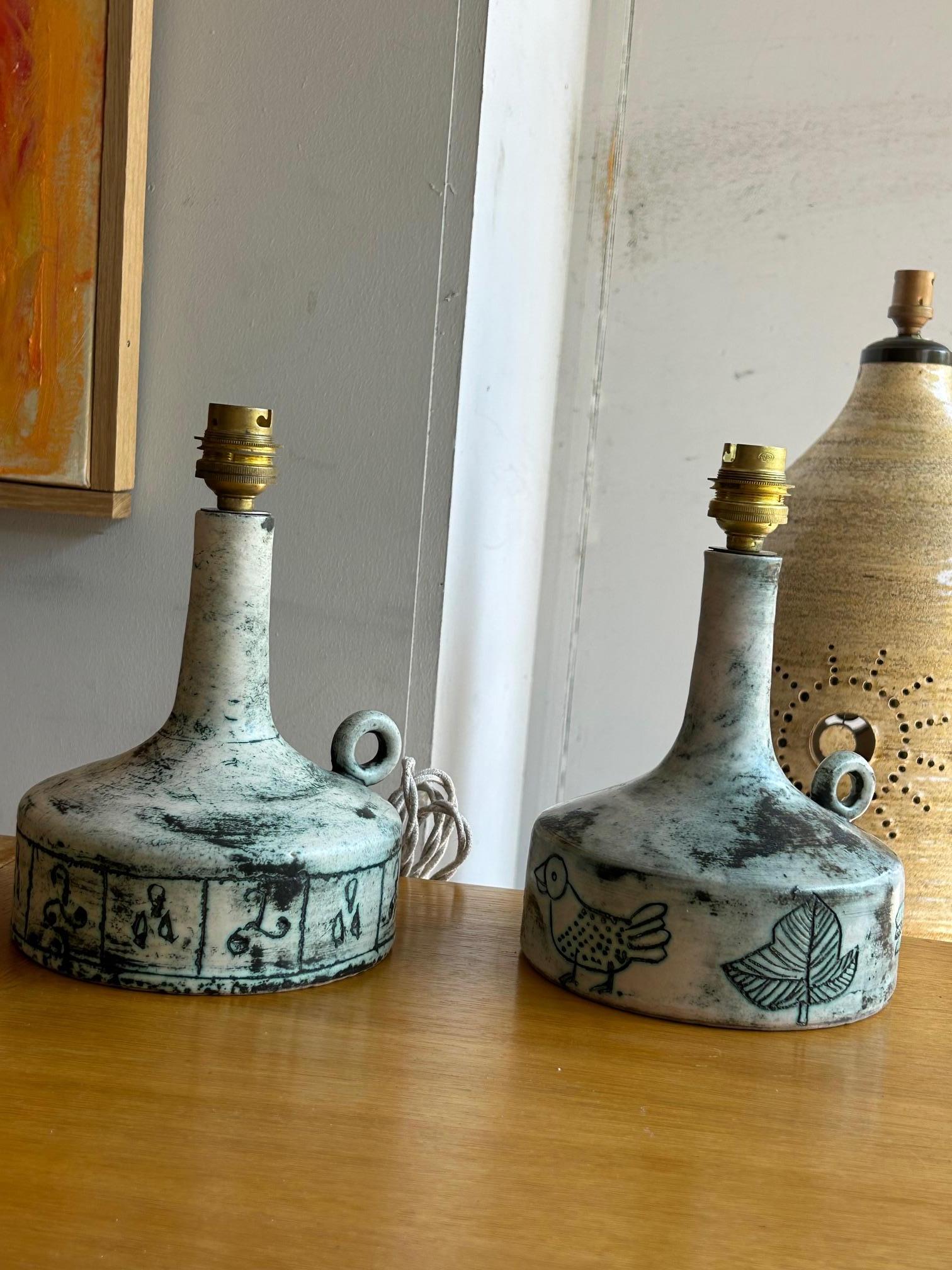 French Pair of ceramic table lamp by Jacques Blin, France, 1960's For Sale