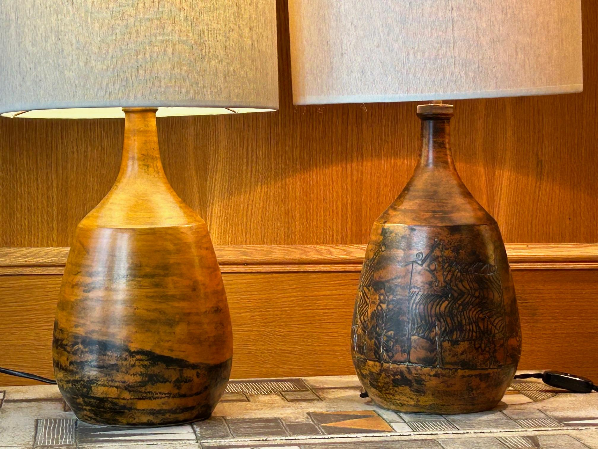 Pair of Ceramic table lamp by Jacques Blin, France, 1960's en Bueno estado para la venta en Paris, FR