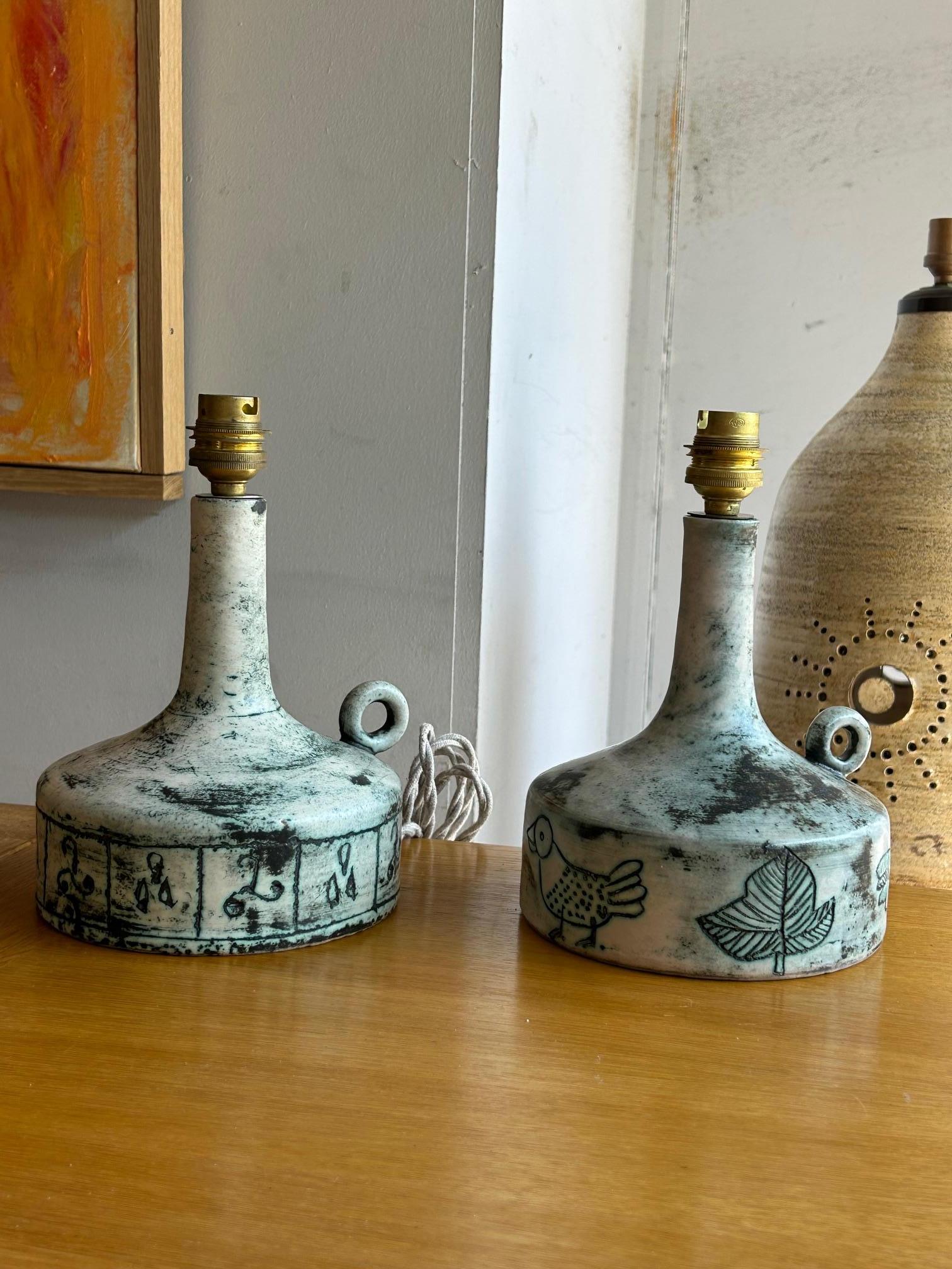 Hand-Crafted Pair of ceramic table lamp by Jacques Blin, France, 1960's For Sale