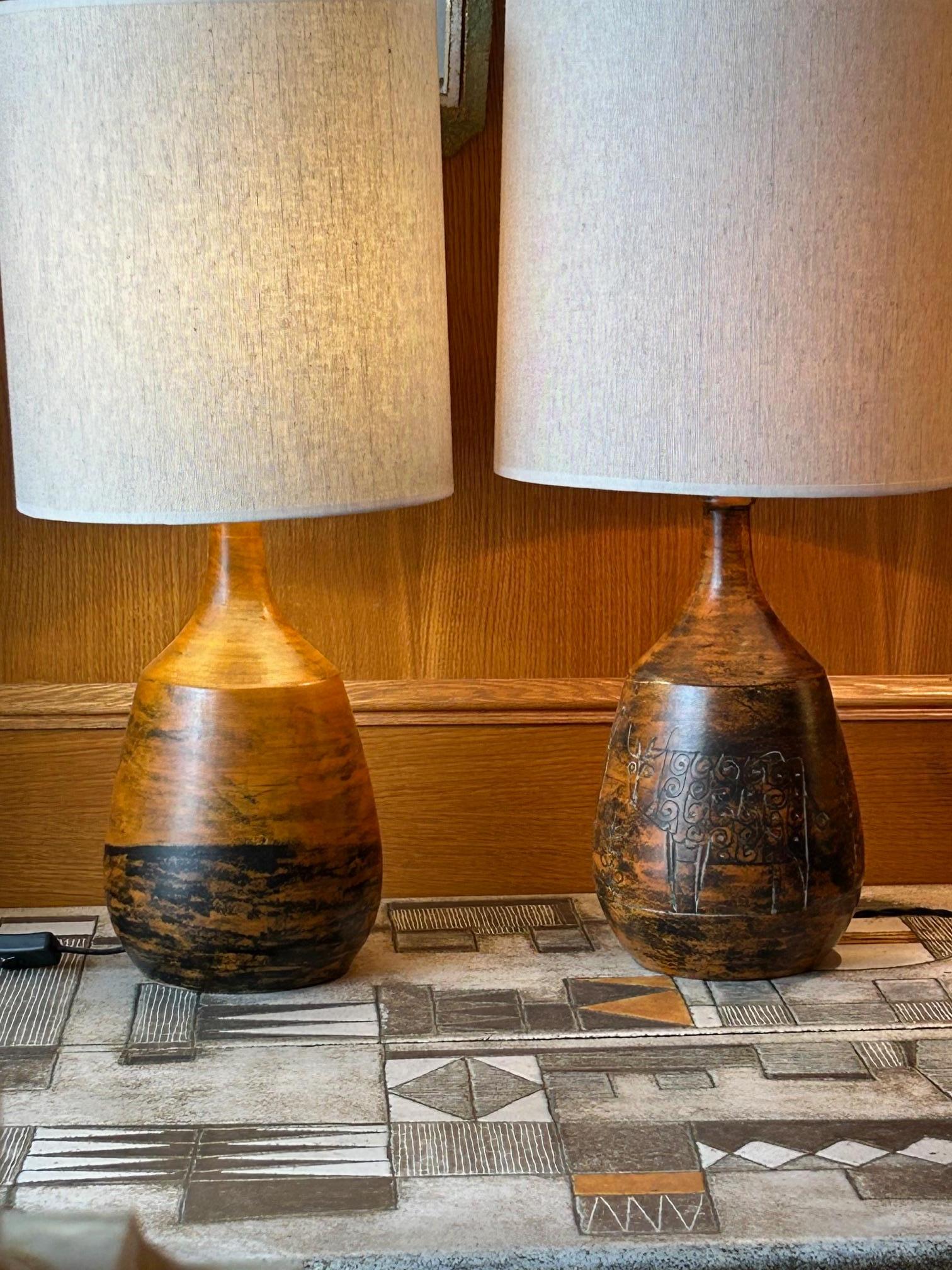 Pair of Ceramic table lamp by Jacques Blin, France, 1960's mediados del siglo XX en venta