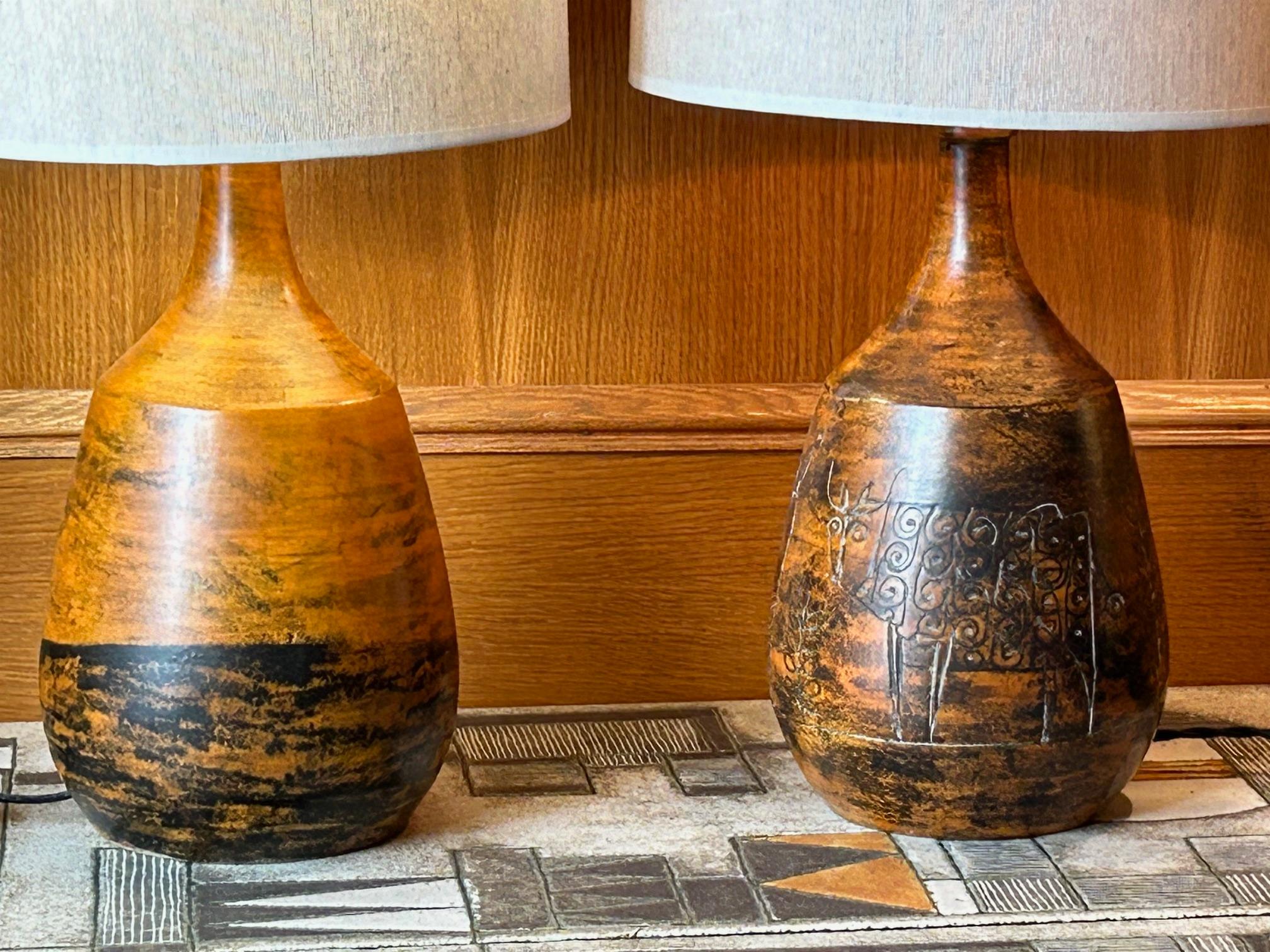 Pair of Ceramic table lamp by Jacques Blin, France, 1960's Cerámico en venta