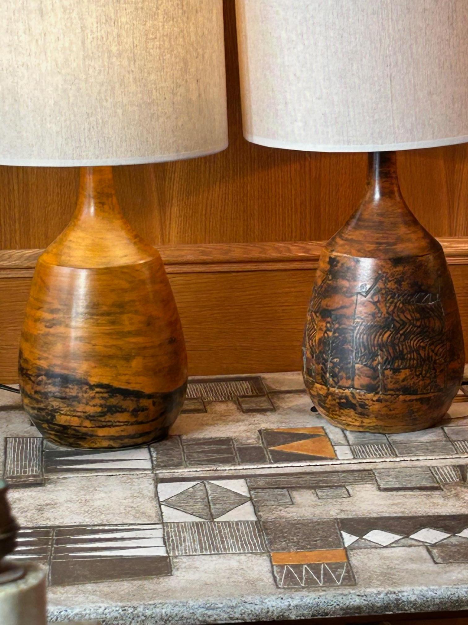 Pair of Ceramic table lamp by Jacques Blin, France, 1960's en venta 1