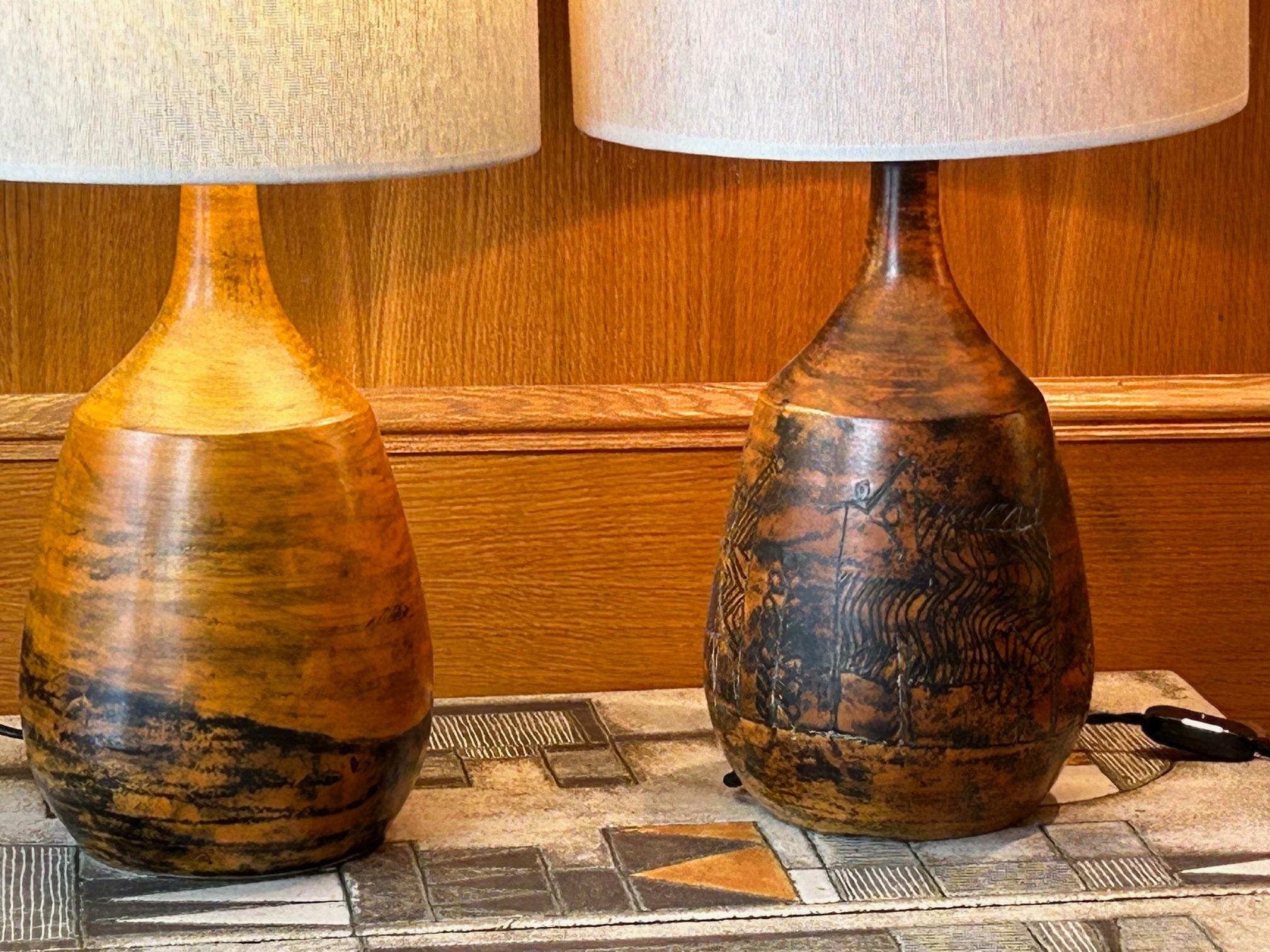 Pair of Ceramic table lamp by Jacques Blin, France, 1960's en venta 2