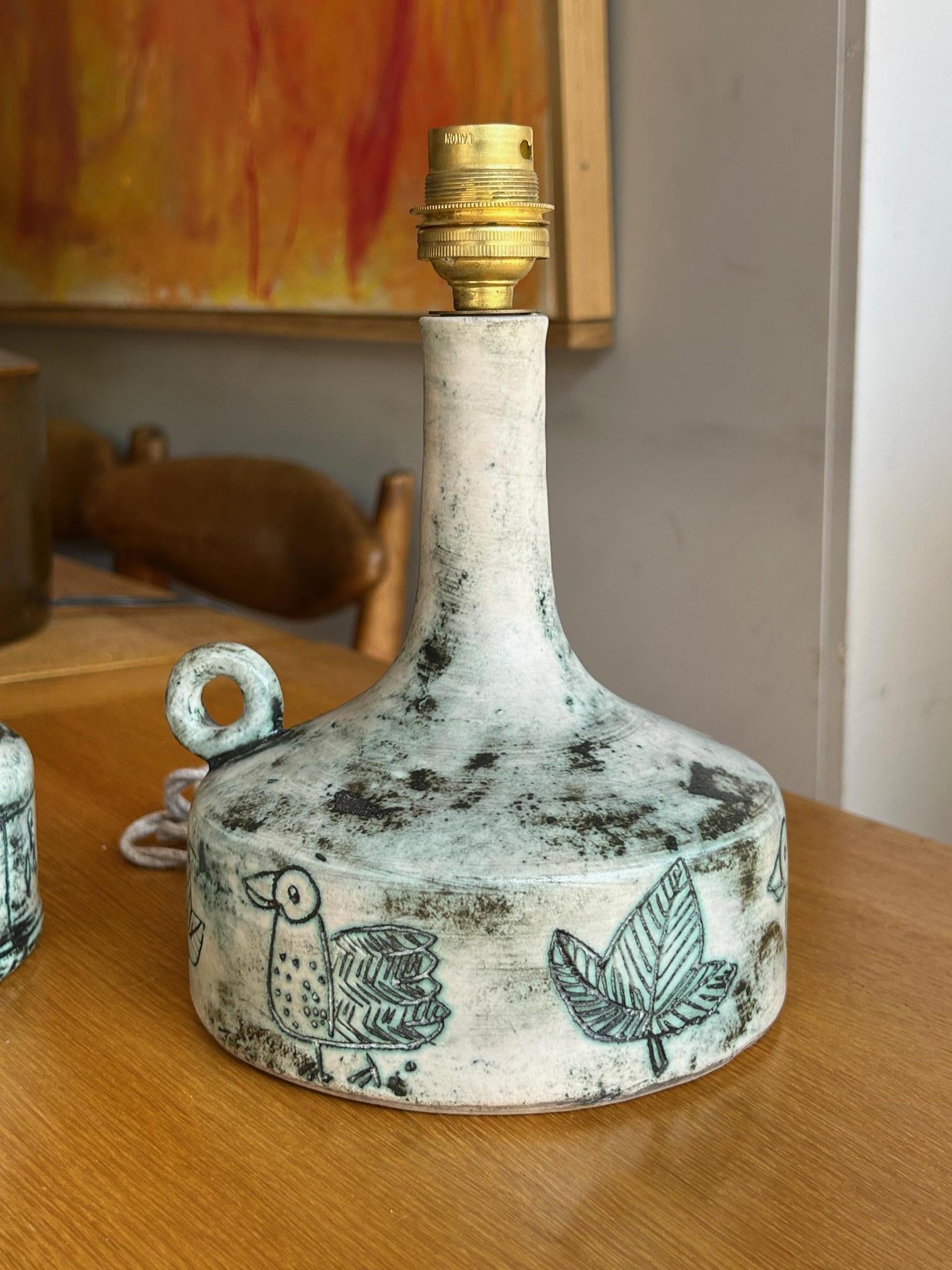 Pair of ceramic table lamp by Jacques Blin, France, 1960's For Sale 1