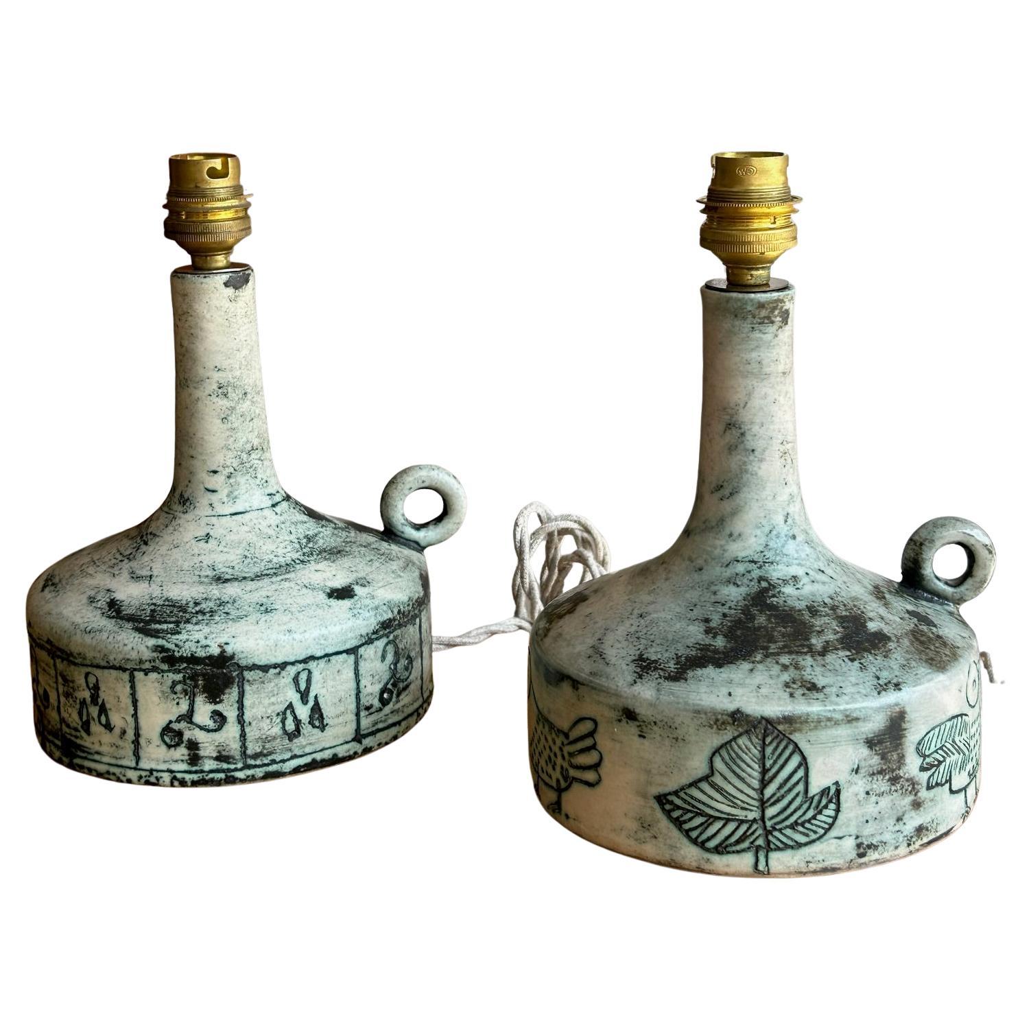 Pair of ceramic table lamp by Jacques Blin, France, 1960's For Sale