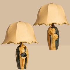 Pair of Ceramic Table Lamp by Noomi Backhausen for Soholm Silk Shade, 1960