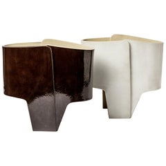 Pair of Ceramic Table Lamp with Glaze Decoration by Denis Castaing, 2020