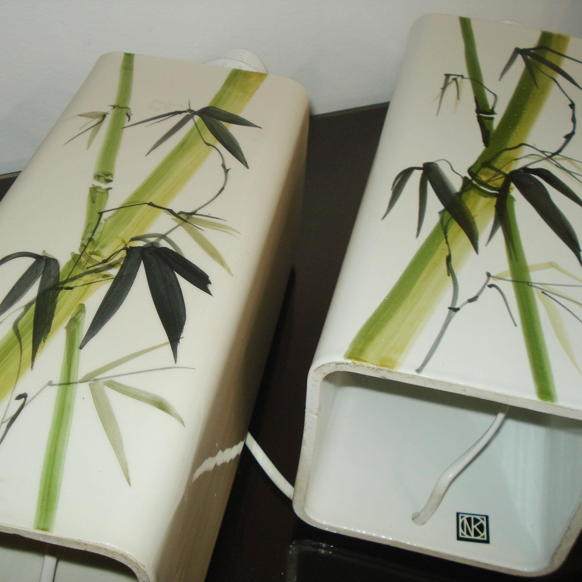 Paire de lampes de table en céramique décorées de bambou par Nordiska Kompaniet, Suède années 1960 en vente 2