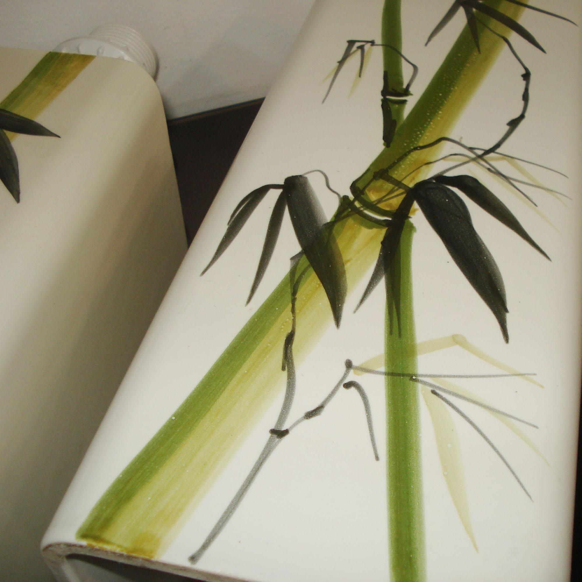 Paire de lampes de table en céramique décorées de bambou par Nordiska Kompaniet, Suède années 1960 en vente 3