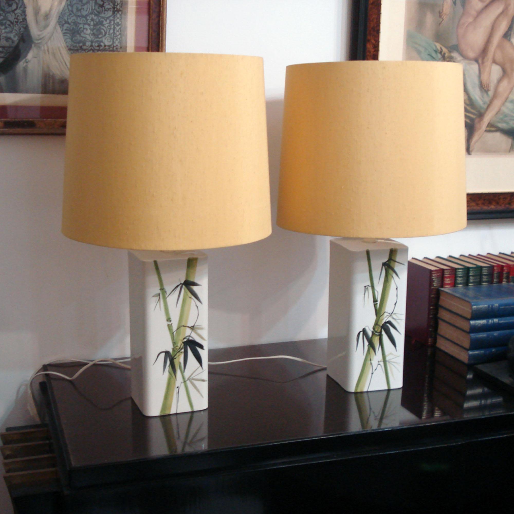 Swedish Pair of Ceramic Table Lamps Bamboo Decor by Nordiska Kompaniet, Sweden 1960s For Sale