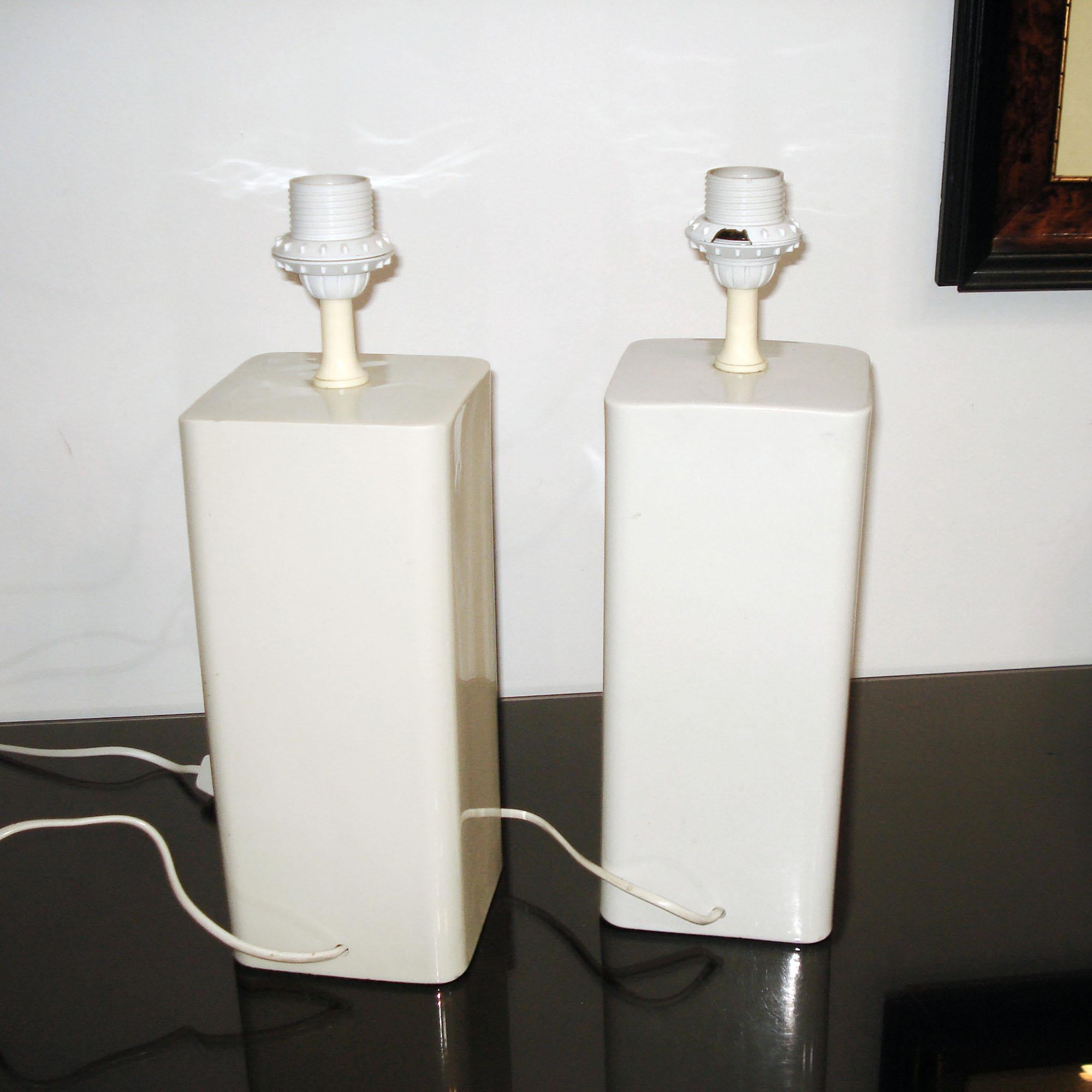 Porcelain Pair of Ceramic Table Lamps Bamboo Decor by Nordiska Kompaniet, Sweden 1960s For Sale