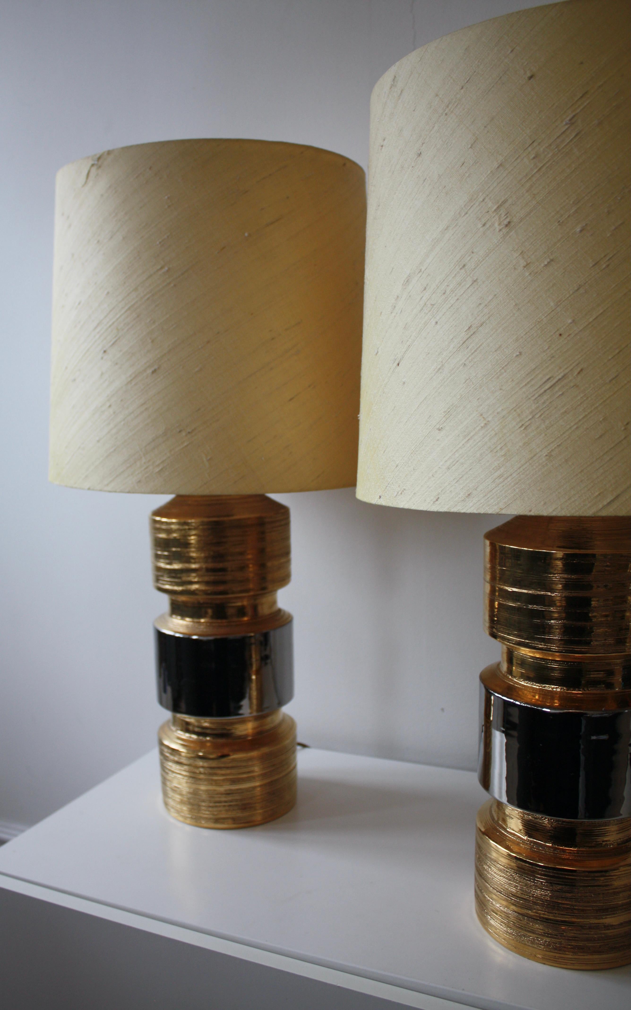 Vernissé Paire de lampes de table en céramique par Bitossi pour Bergboms, Italie/Suède, années 1960/70 en vente