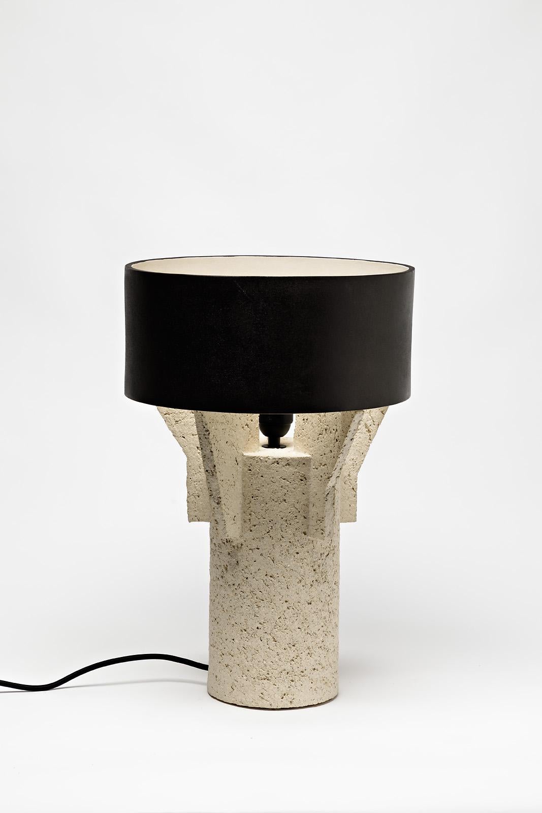 French Pair of Ceramic Table Lamps by Denis Castaing with Brown Glaze, 2019