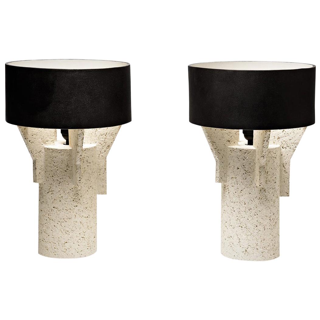 Pair of Ceramic Table Lamps by Denis Castaing with Brown Glaze, 2019