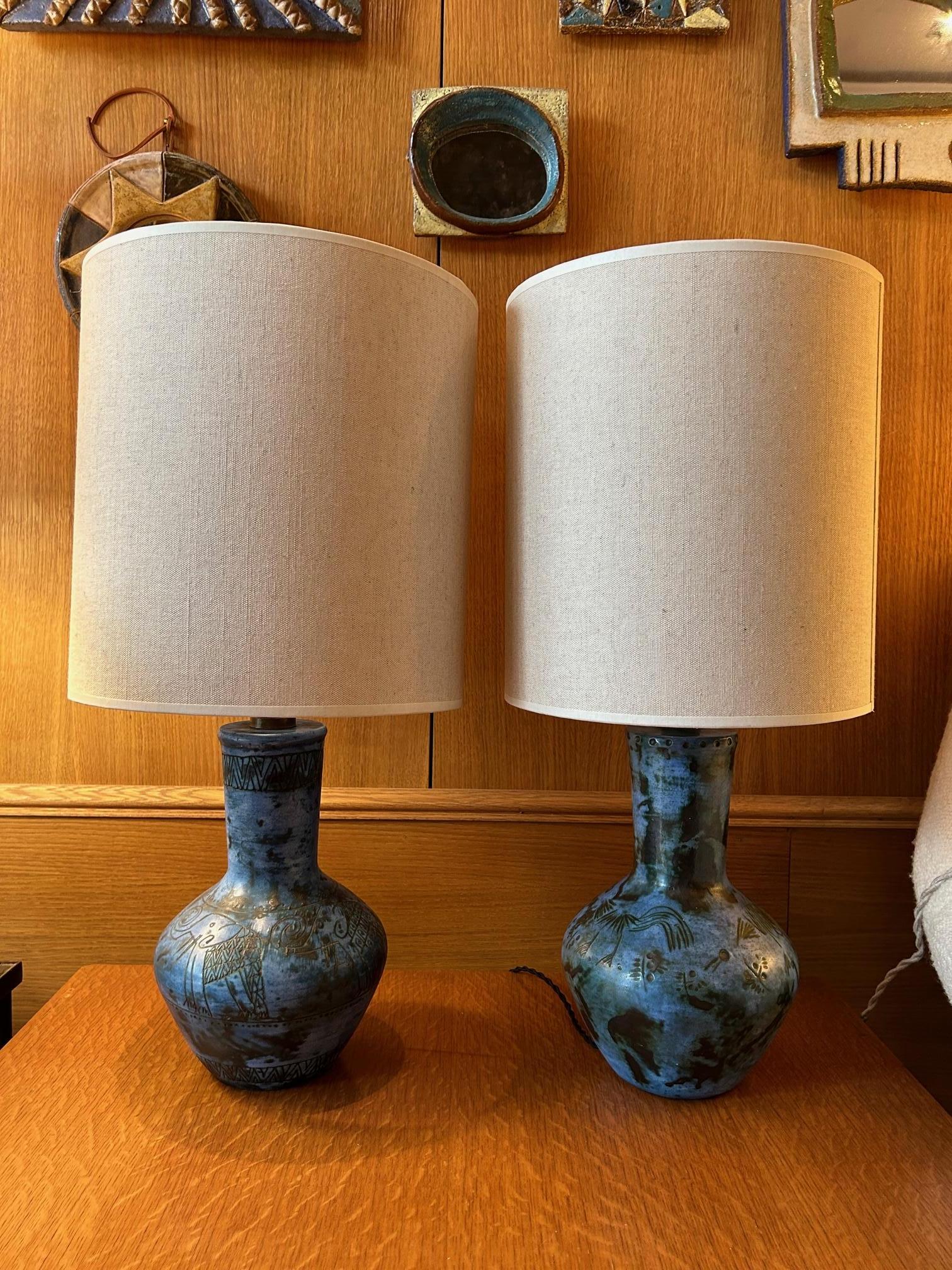 Pair of ceramic table lamps by Jacques Blin, France, 1960s In Good Condition For Sale In Paris, FR