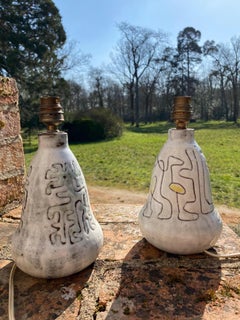 Pair of Ceramic Table Lamps by Jean Rivier & Juliette Derel, France, 1950s
