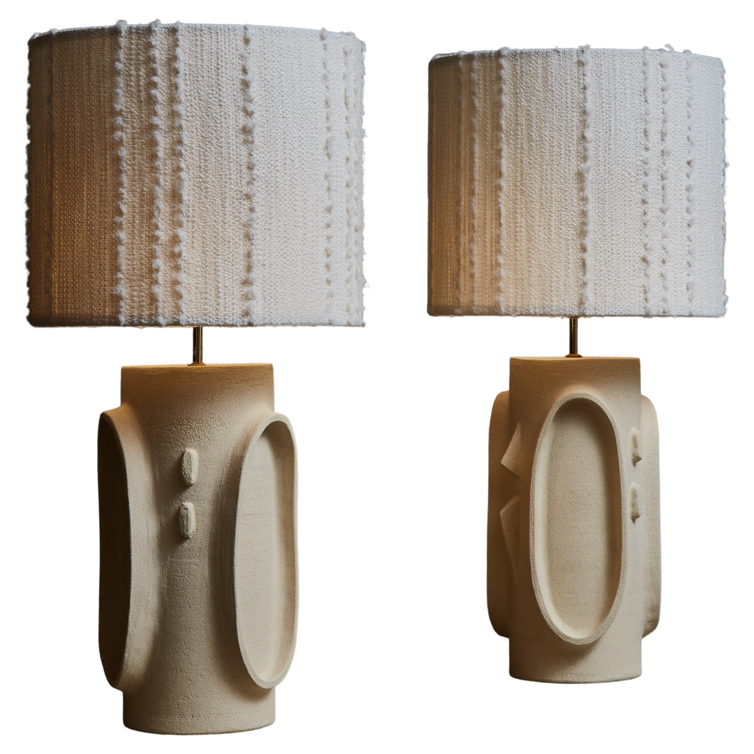 Paar Keramik-Tischlampen von Olivia Cognet