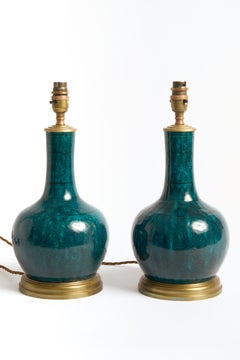 Pareja de lámparas de mesa de cerámica de Théodore Deck (1823-1891)